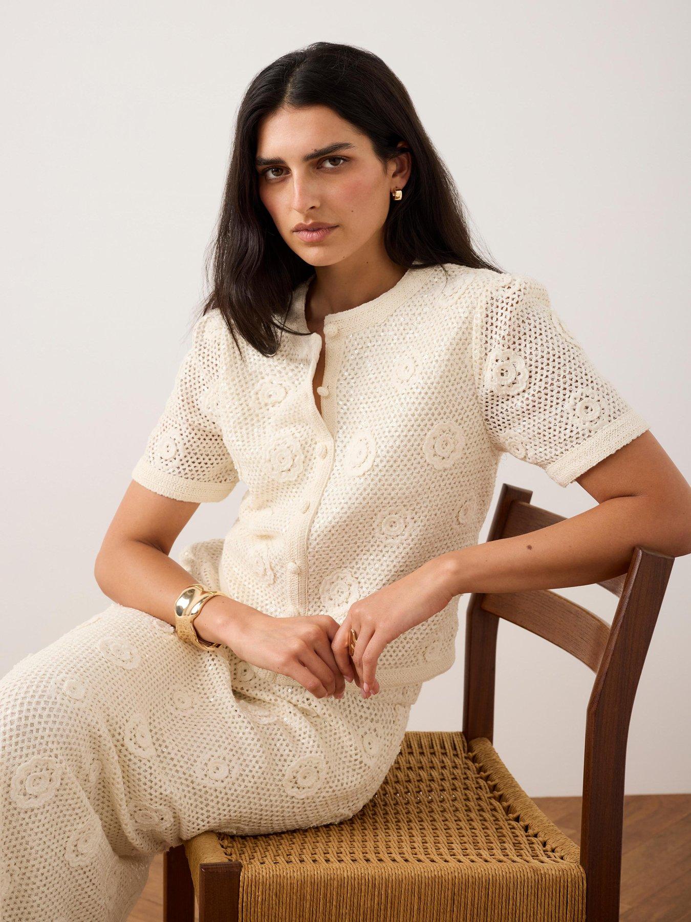  image of mint-velvet-neutral-sequin-flower-top