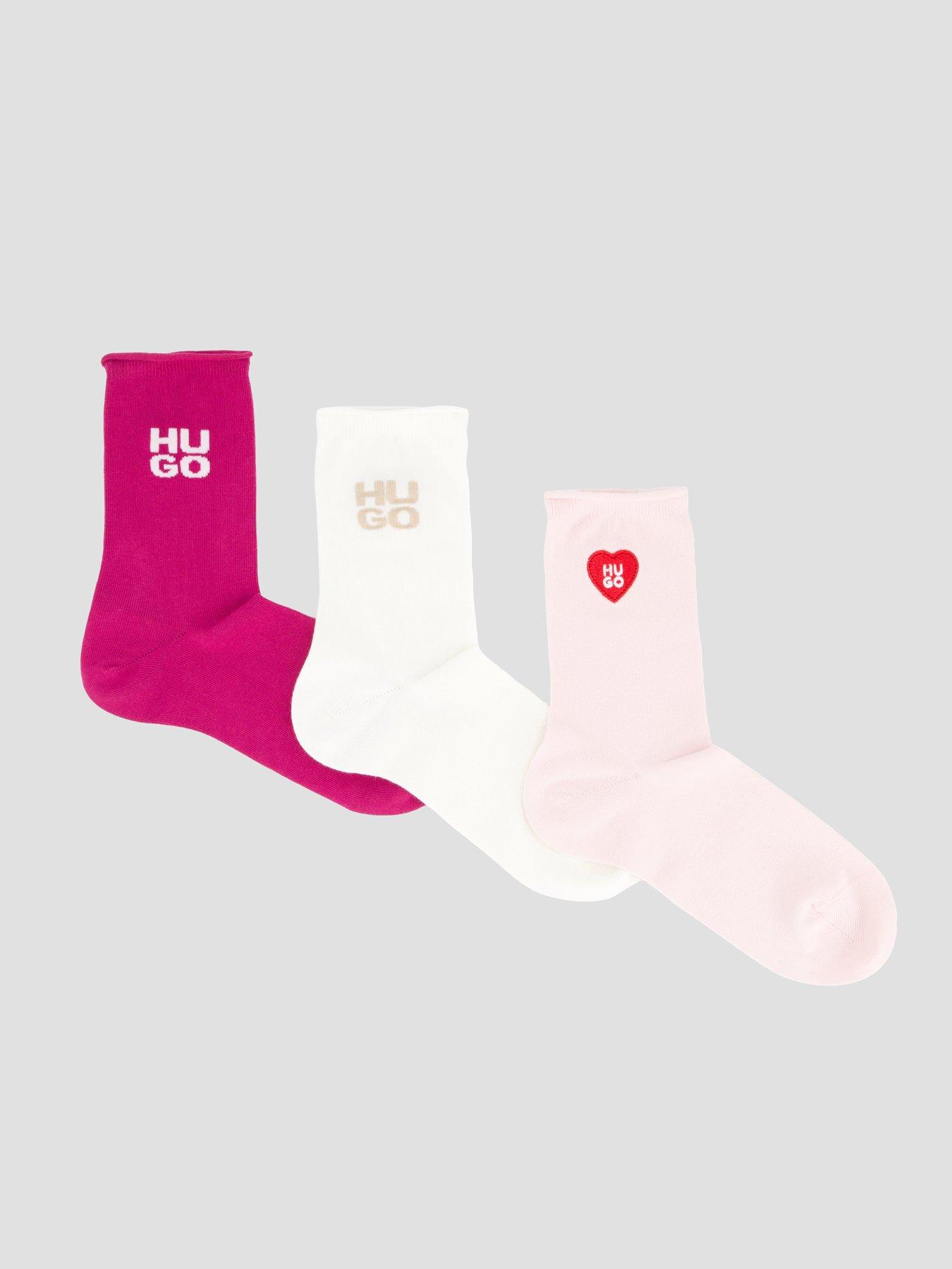Image 1 of 4 of HUGO Three-pack Of Short-length Socks With Logo Details - White