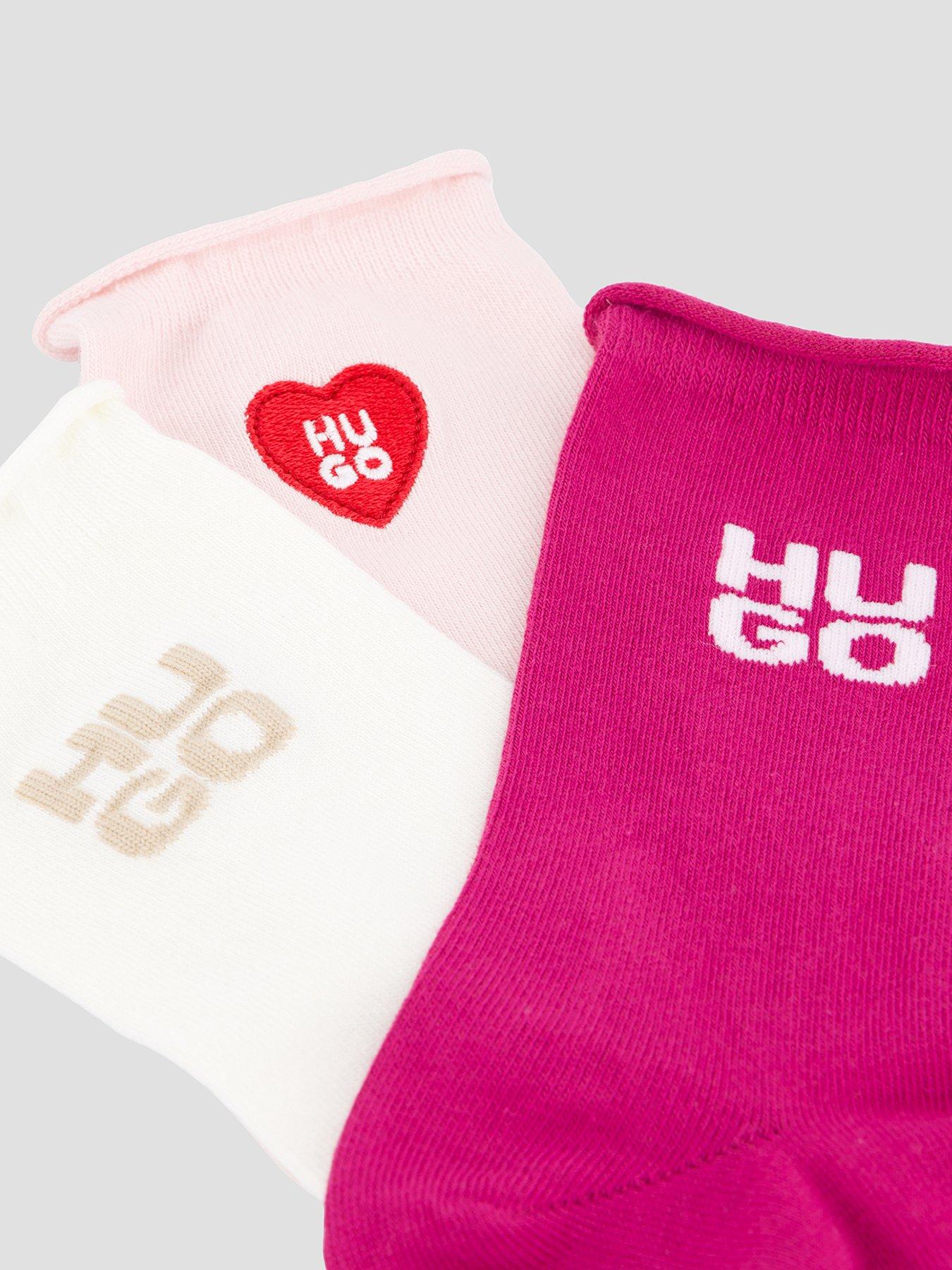 Image 3 of 4 of HUGO Three-pack Of Short-length Socks With Logo Details - White