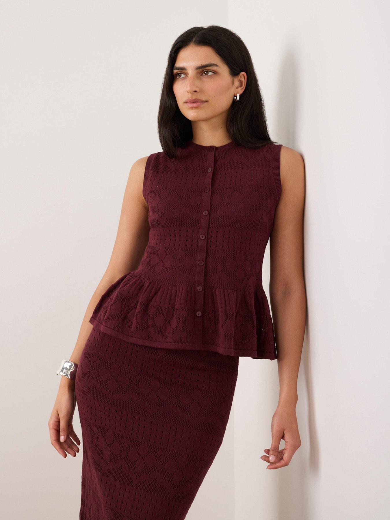 Mint Velvet Peplum Knit Top - Burgundy