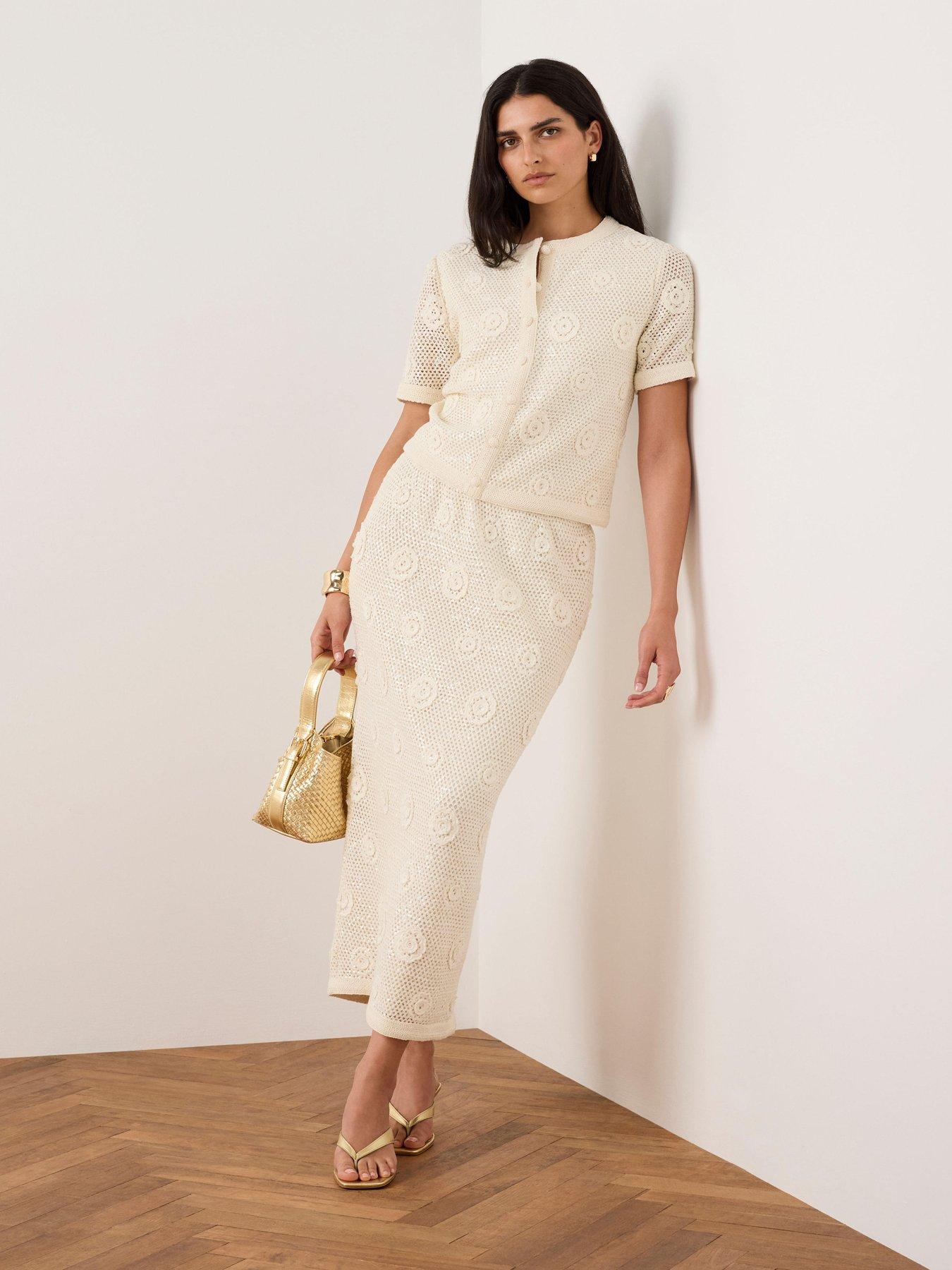 Mint Velvet Neutral Flower Sparkle Skirt