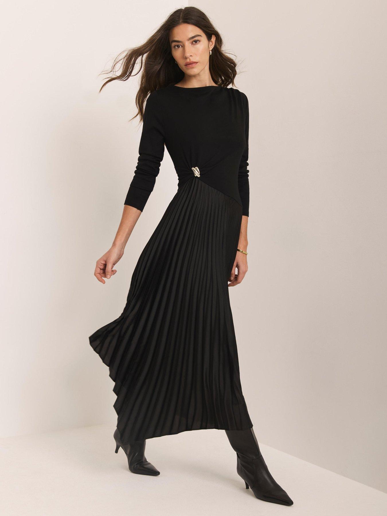 Mint Velvet Black Pleated Midi Dress