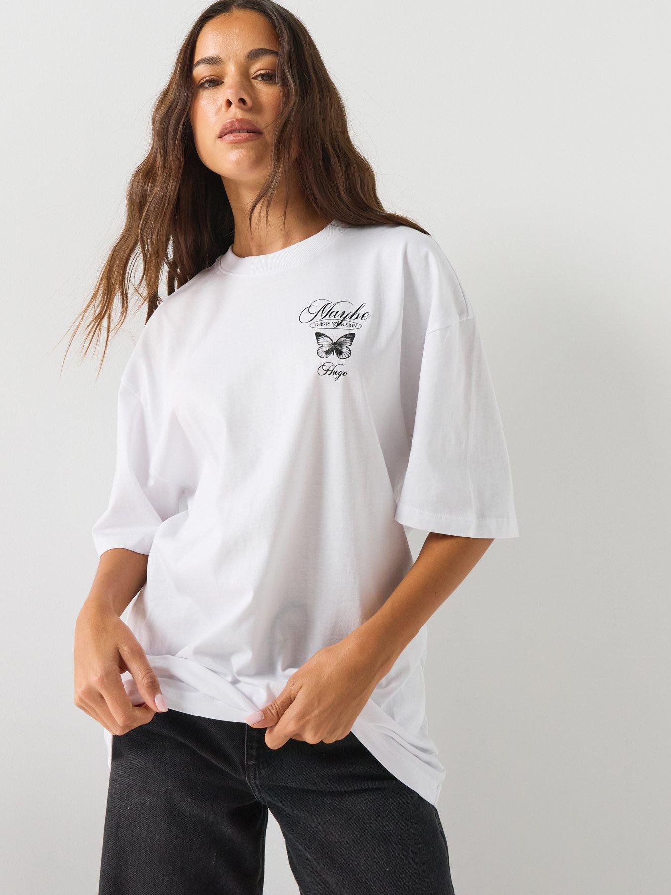 HUGO Oversized T-Shirt with Graphic Print - White
