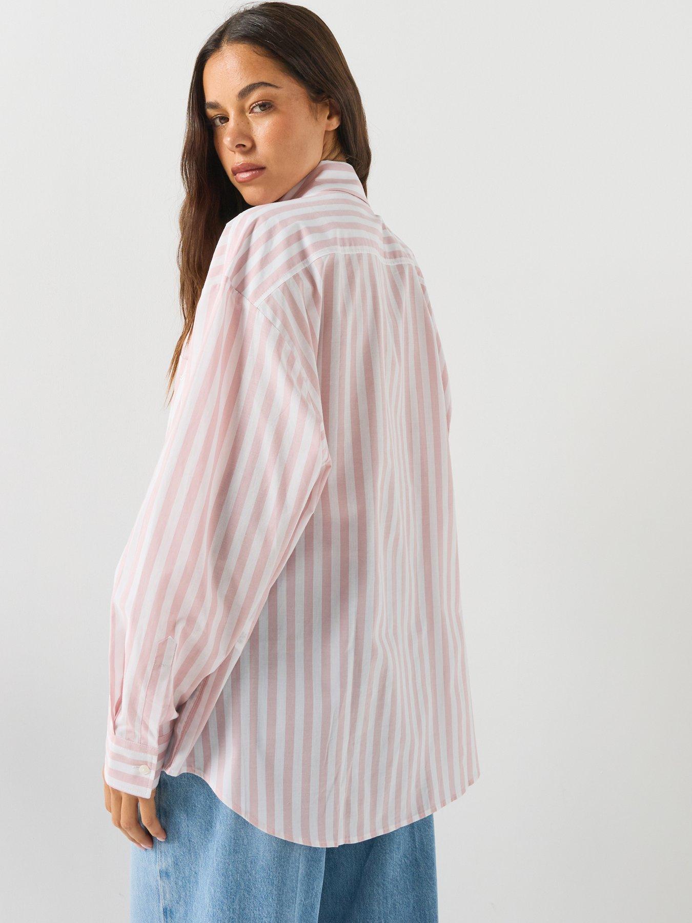Image 2 of 5 of HUGO Striped-Cotton Oversized-Fit Blouse With HUGO Logo - Light Pink