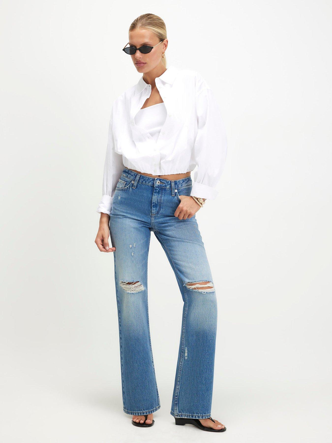 River Island 90S Slim Straight Leg Ripped Jeans - Blue