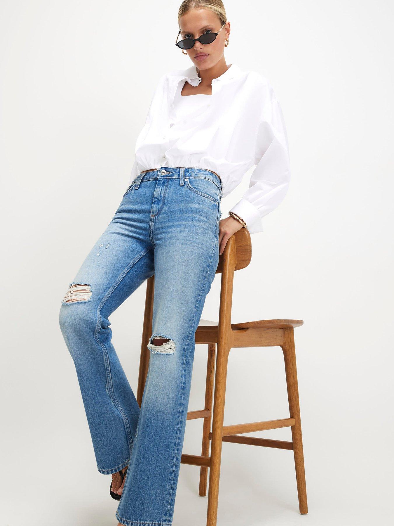 Image 3 of 6 of River Island 90S Slim Straight Leg Ripped Jeans - Blue