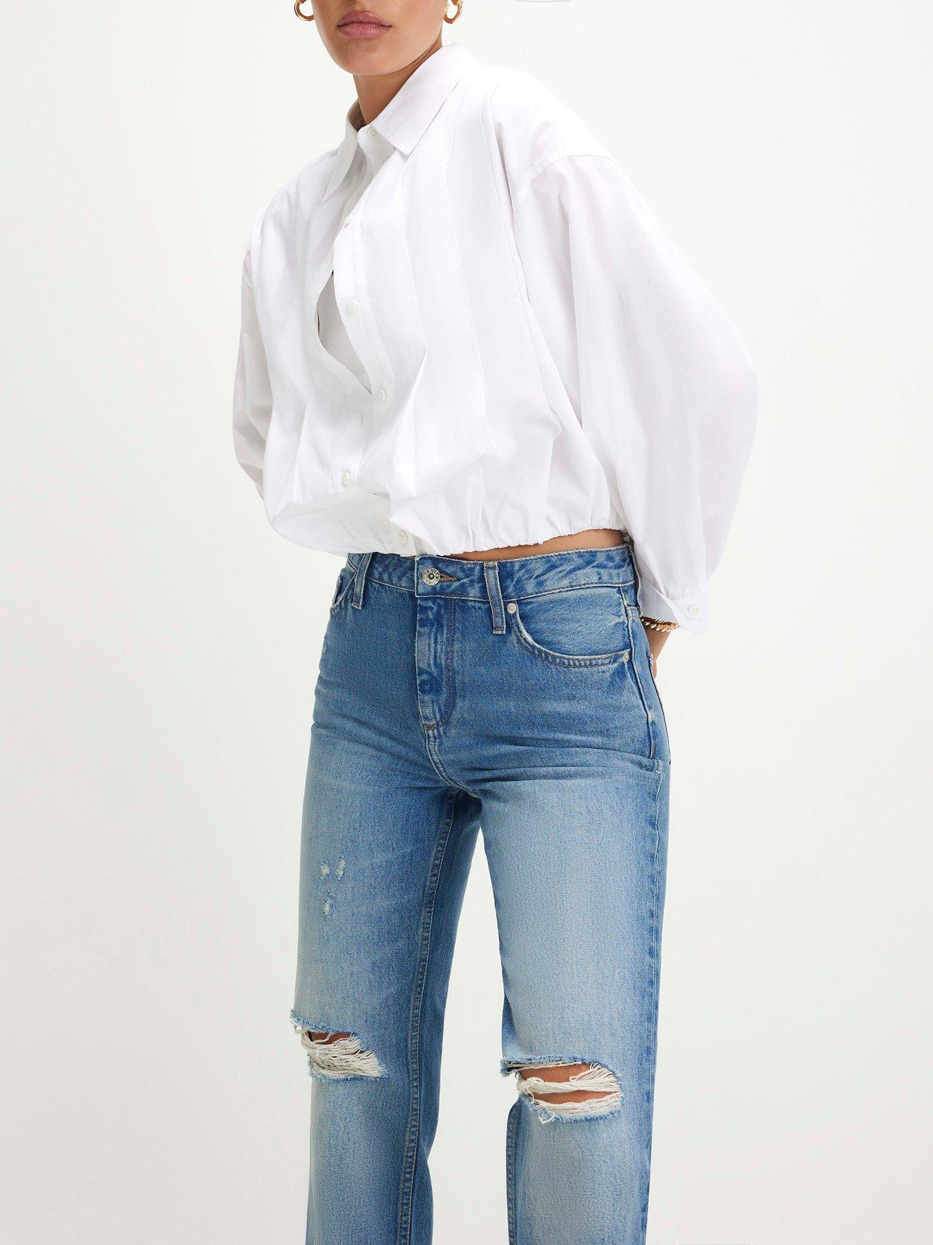 Image 4 of 6 of River Island 90S Slim Straight Leg Ripped Jeans - Blue