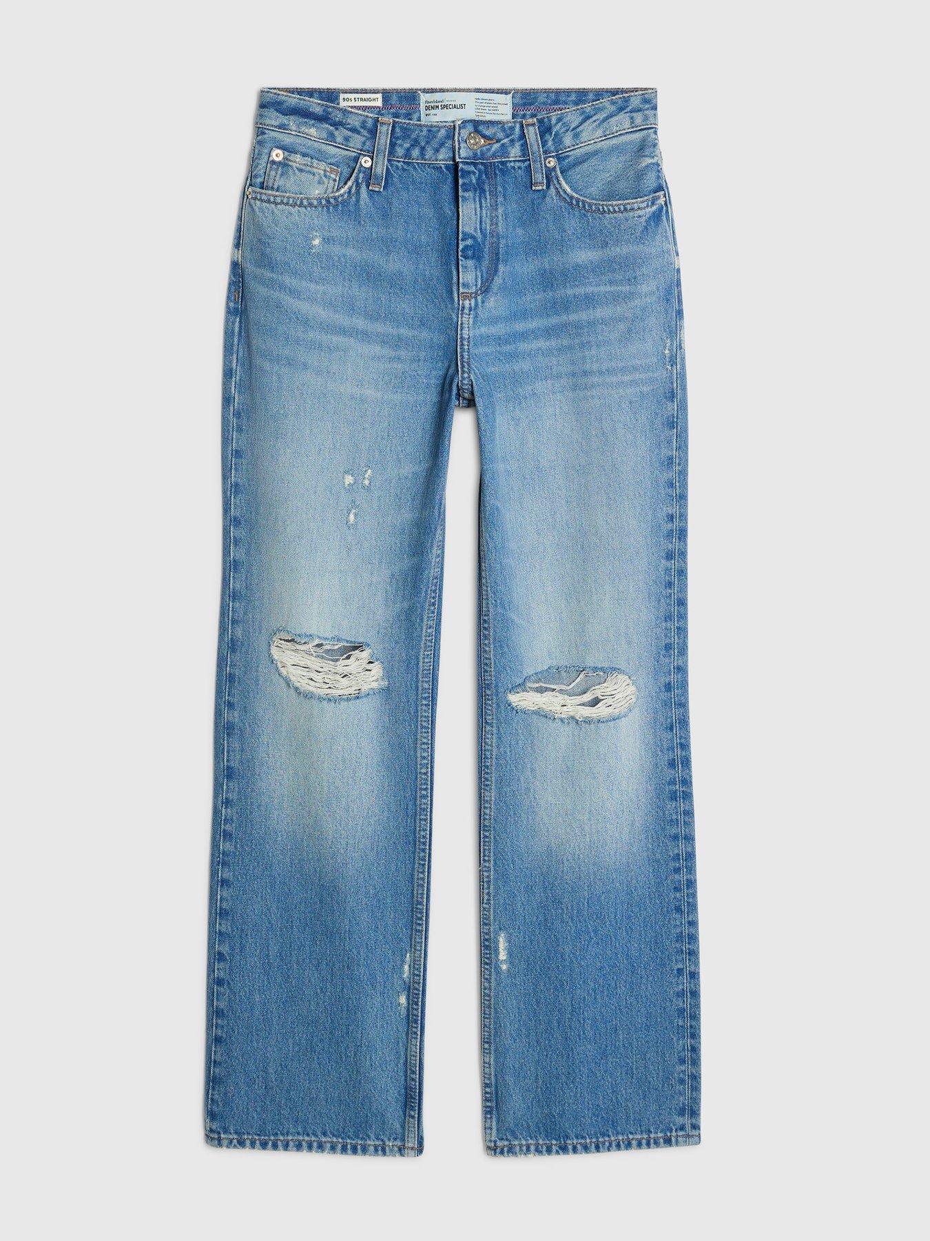 Image 5 of 6 of River Island 90S Slim Straight Leg Ripped Jeans - Blue