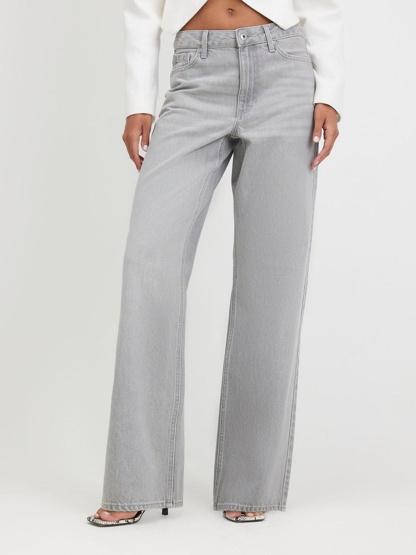 Image 1 of 6 of River Island Relaxed Straight Leg Jeans - Grey