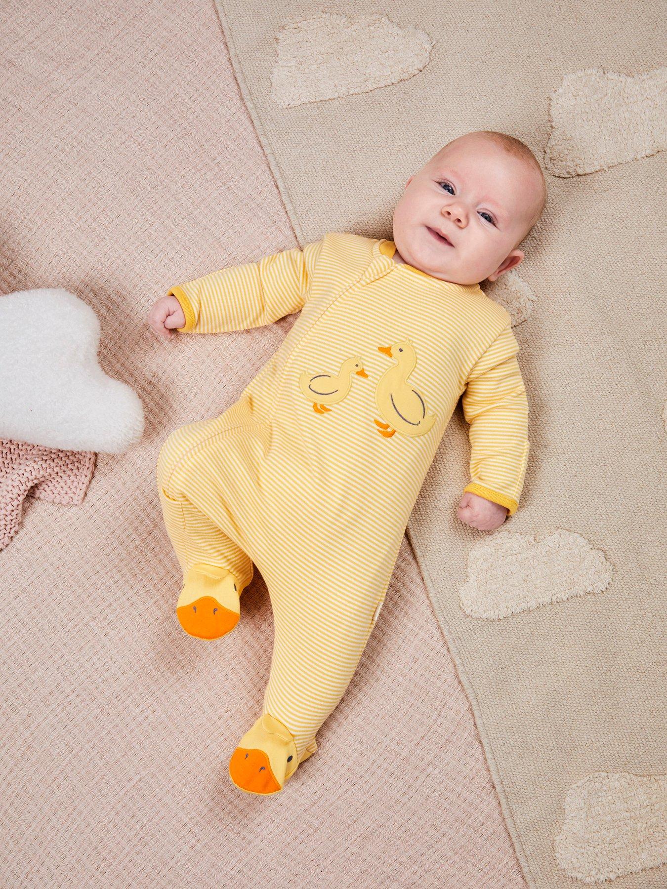 Image 1 of 6 of JoJo Maman Bebe Unisex Duck Embroidered Sleepsuit - Yellow