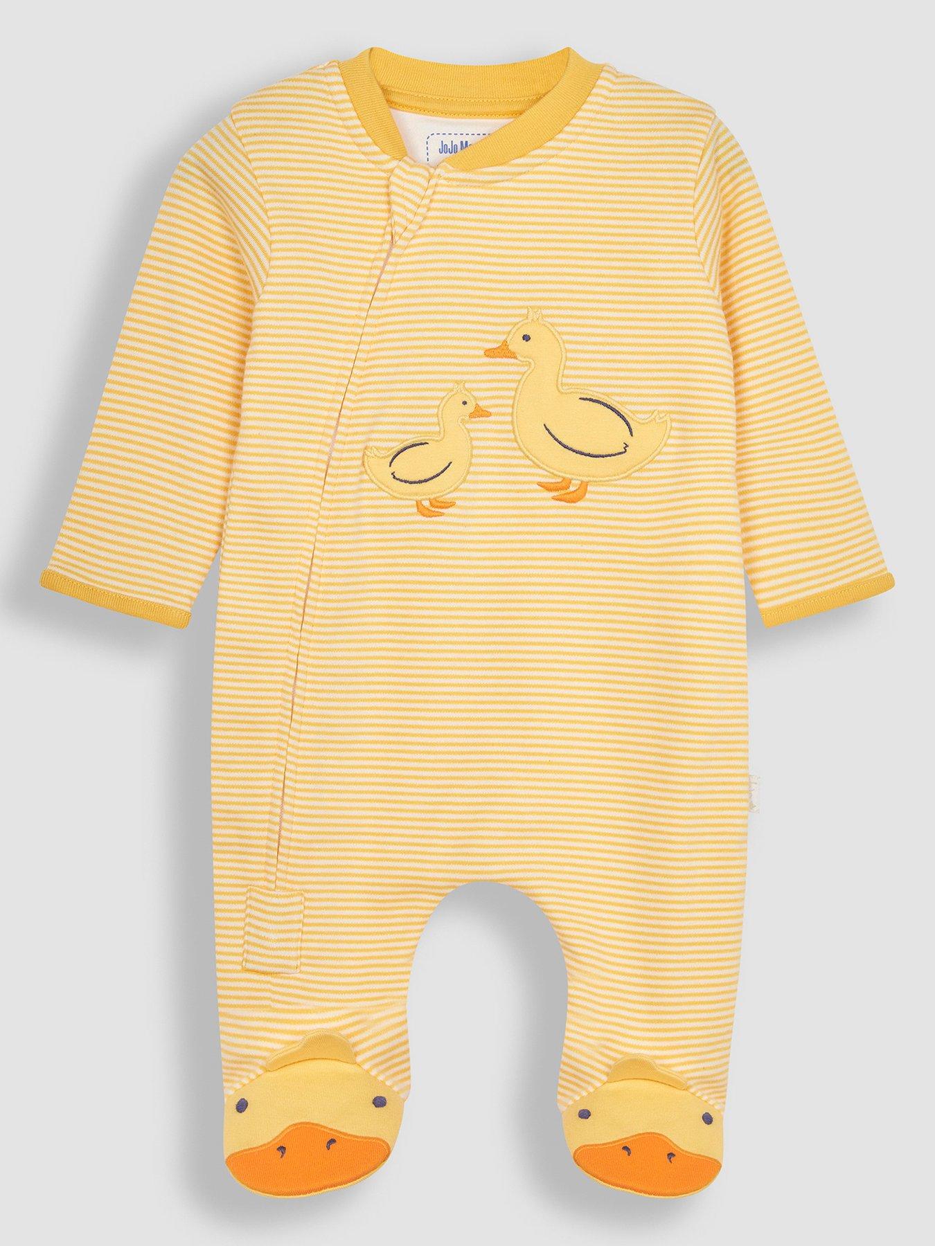 Image 2 of 6 of JoJo Maman Bebe Unisex Duck Embroidered Sleepsuit - Yellow