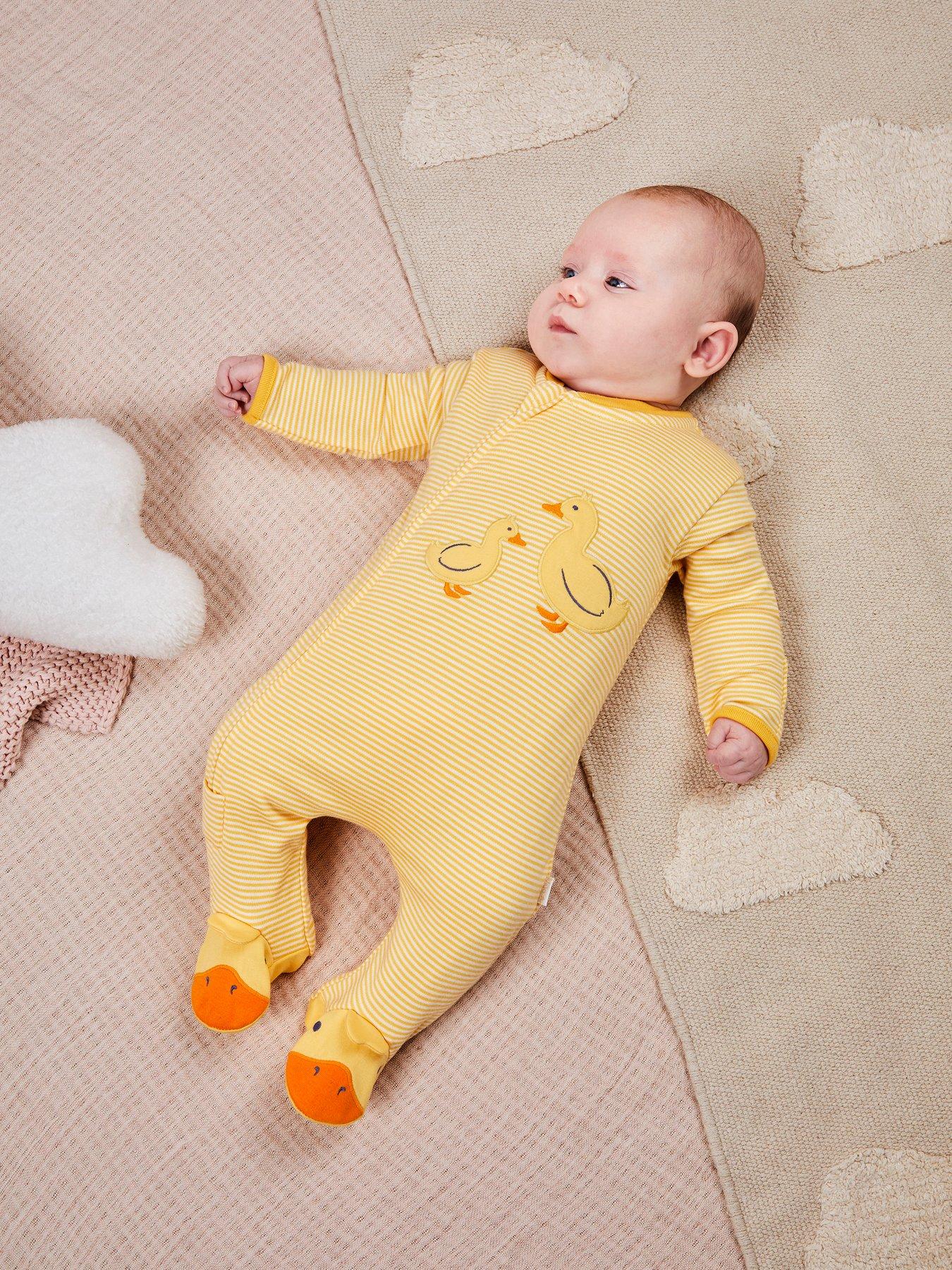 Image 6 of 6 of JoJo Maman Bebe Unisex Duck Embroidered Sleepsuit - Yellow