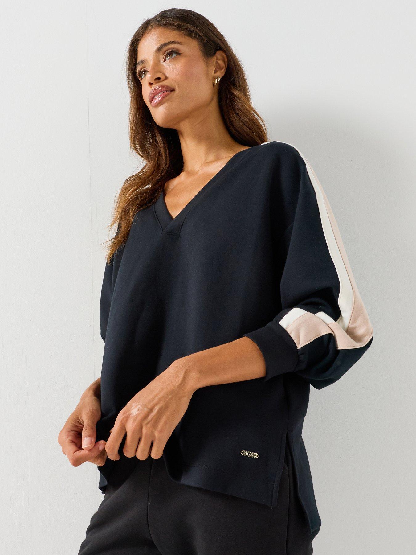 BOSS Women's Colour Block V-Neck Sweatshirt - Black