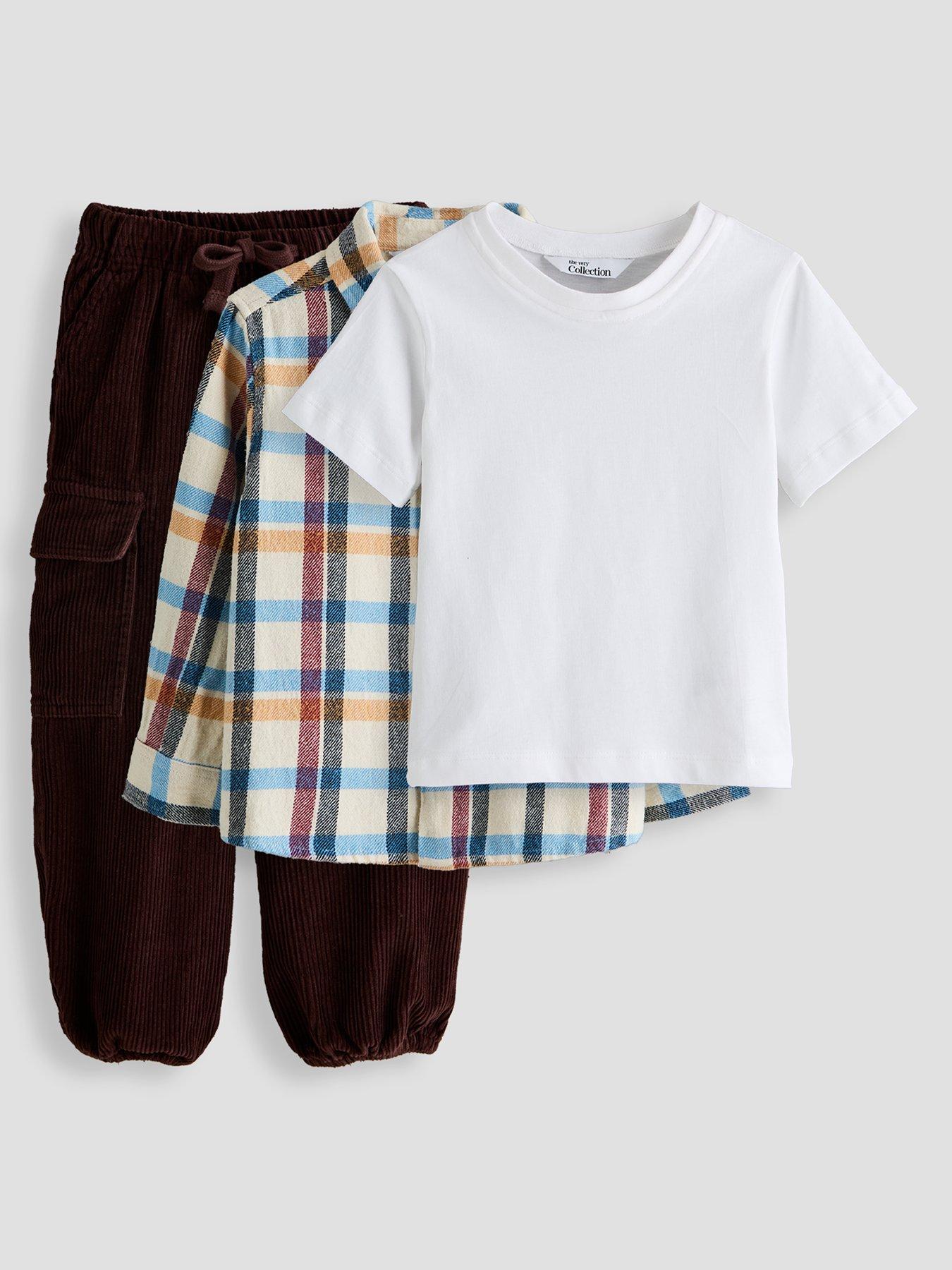 The Very Collection Boys Check Shirt And Twill Trousers Basic Outfit Set - Multi