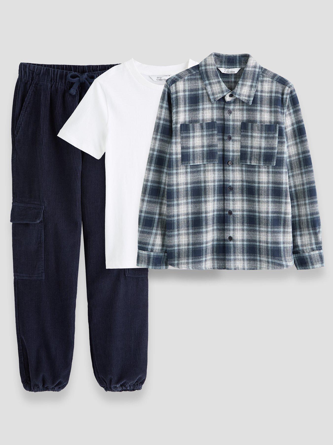 The Very Collection Boys Cotton Check Shirt And Trousers Outfit Set