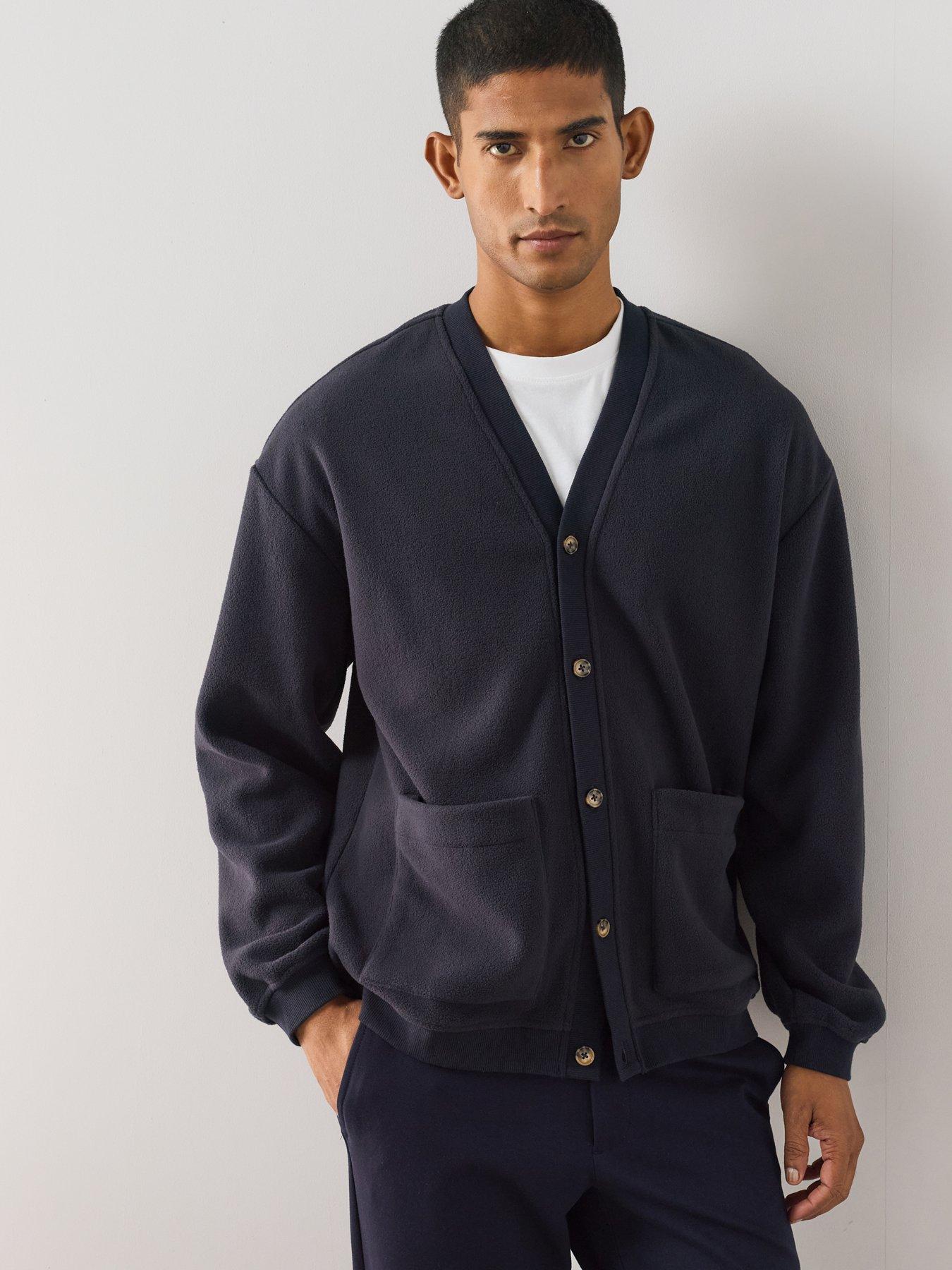 The Very Collection Fleece Double Pocket Cardigan - Navy
