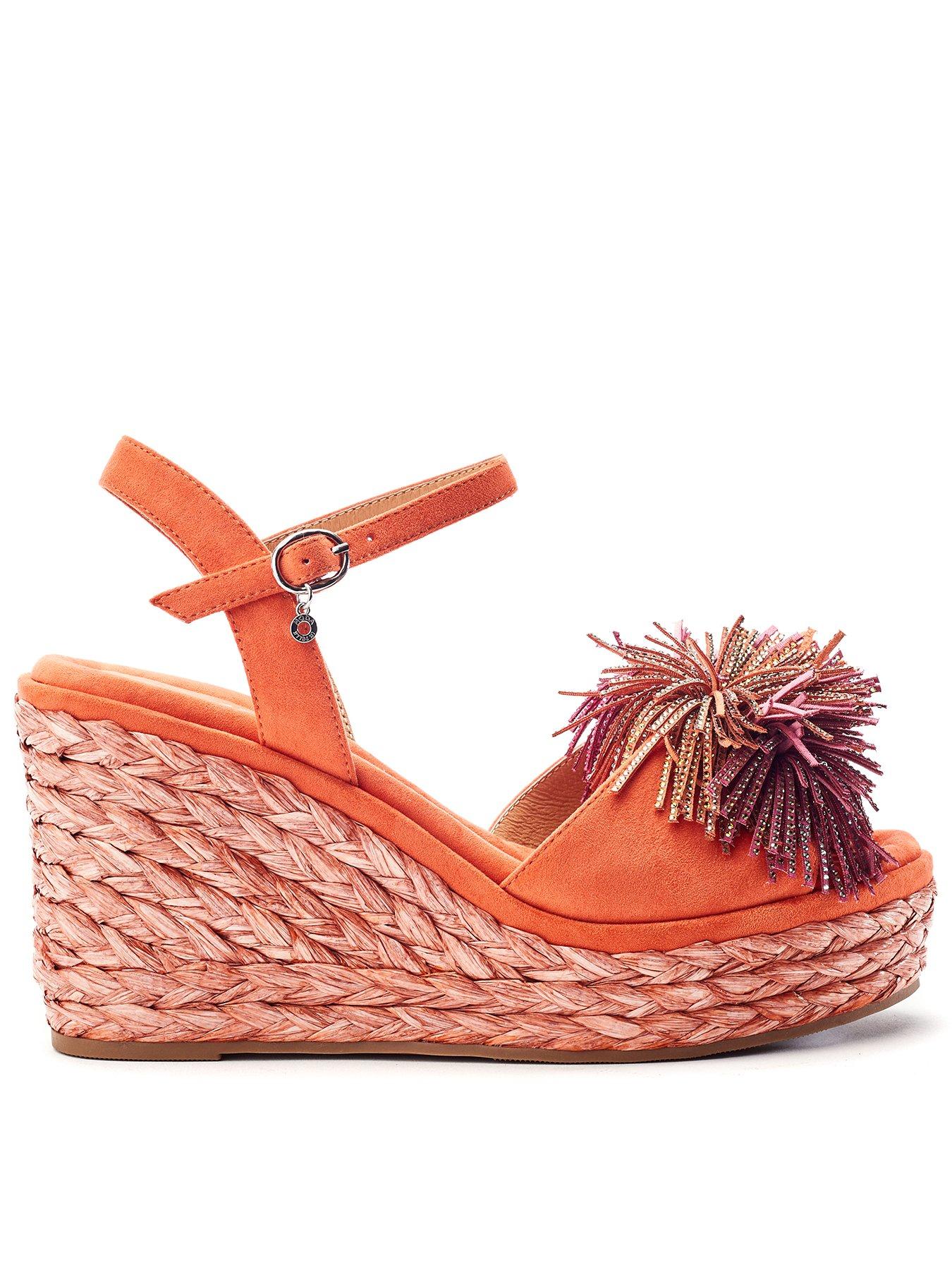 Moda In Pelle Marco Orange Alcantara Pom Pom Wedge Sandal