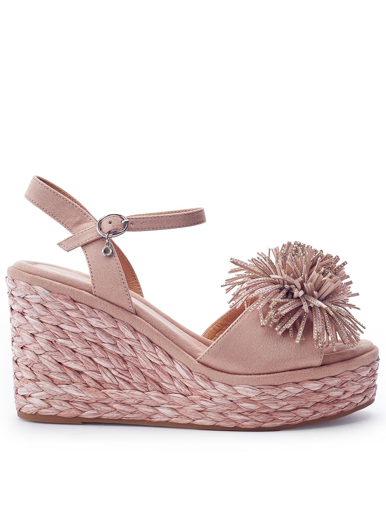 Moda In Pelle Marco Cameo Alcantara Pom Pom Wedge Sandals - Pink