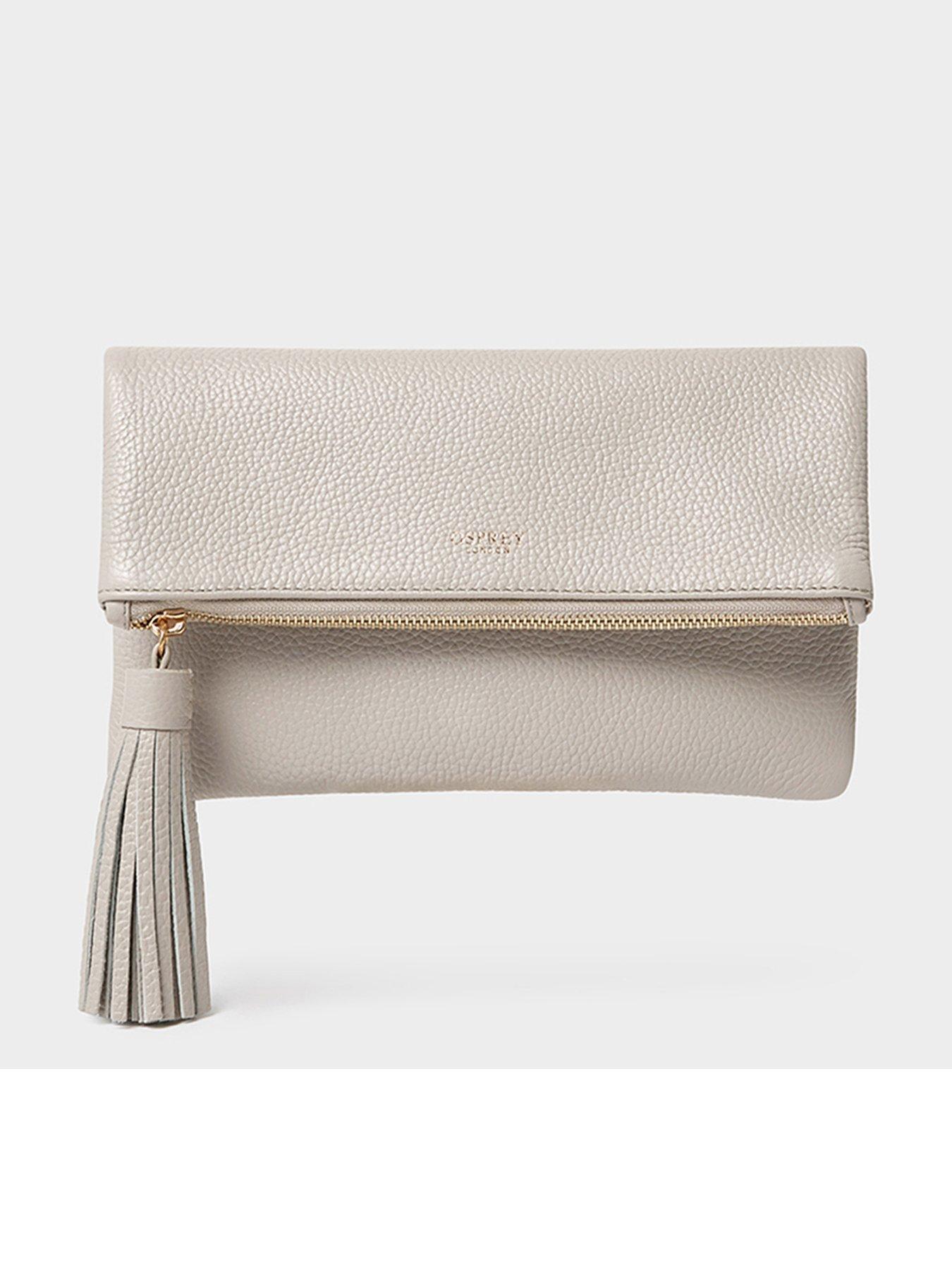 Image 1 of 6 of Osprey London The Bexley Leather Clutch Bag - Beige