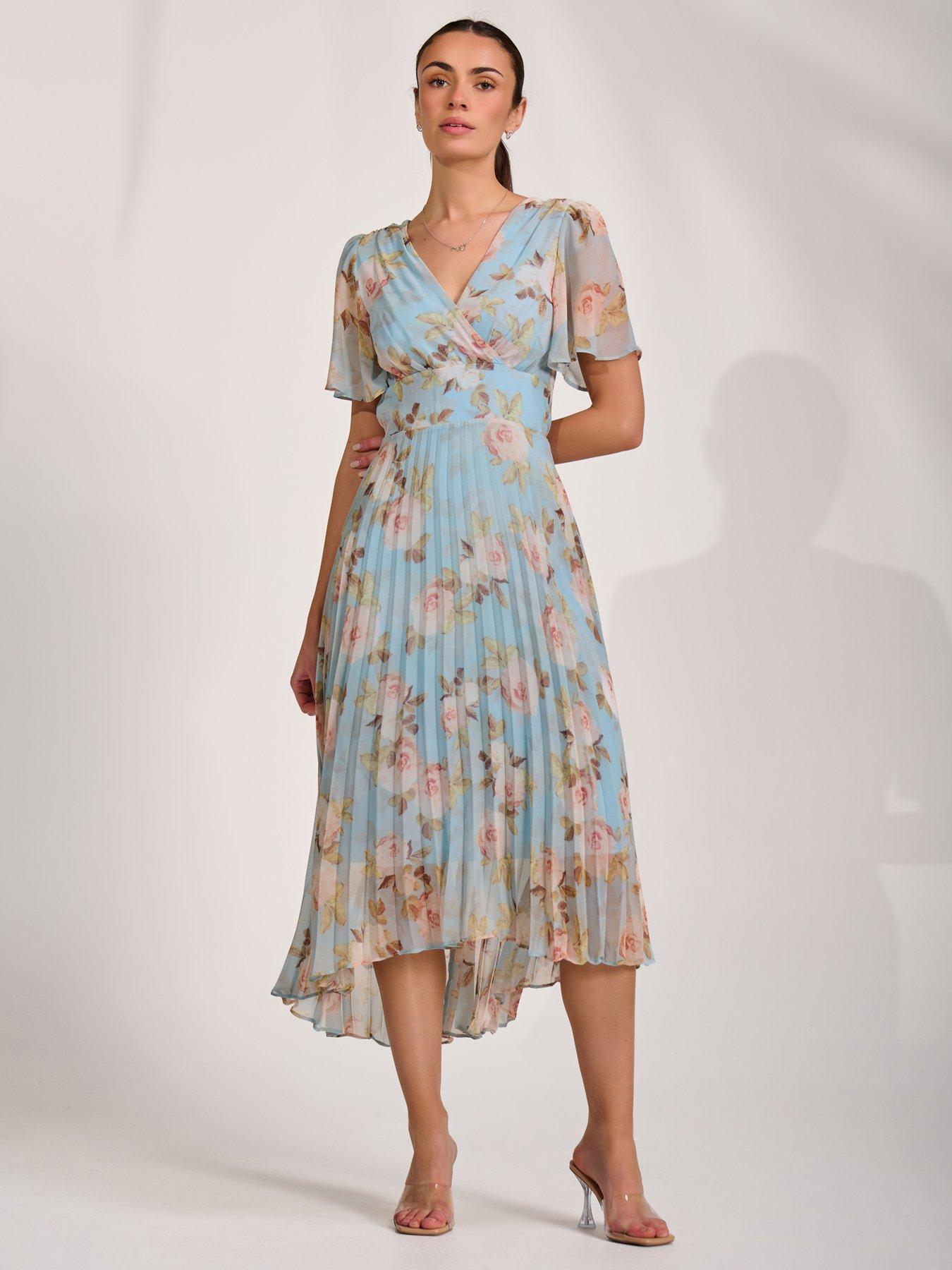 Jolie Moi Chiffon Pleated Maxi Dress - Blue