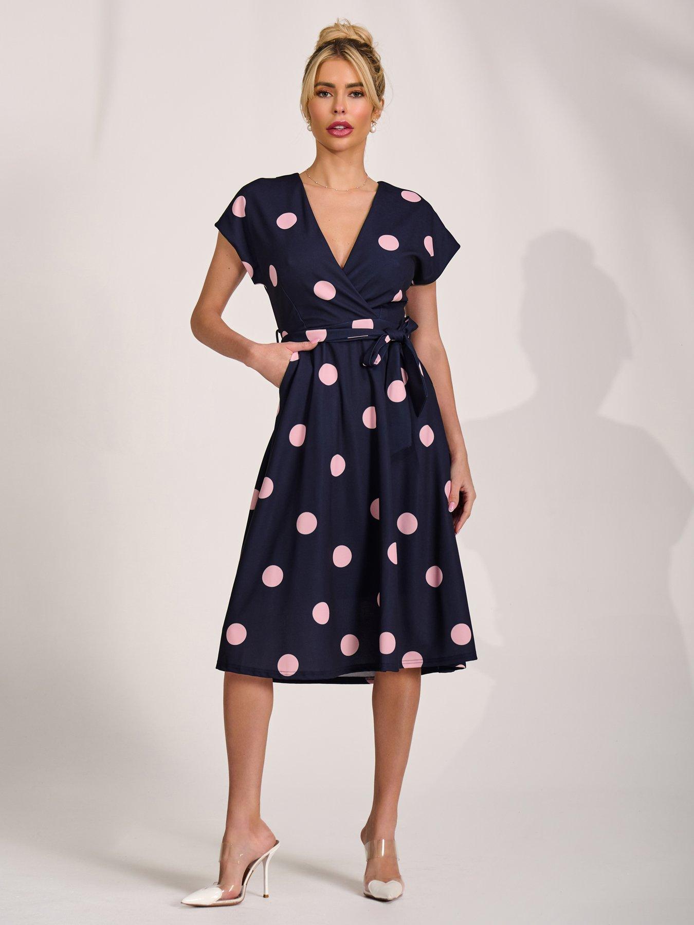 Jolie Moi V Neck Print Scuba Midi Dress - Navy