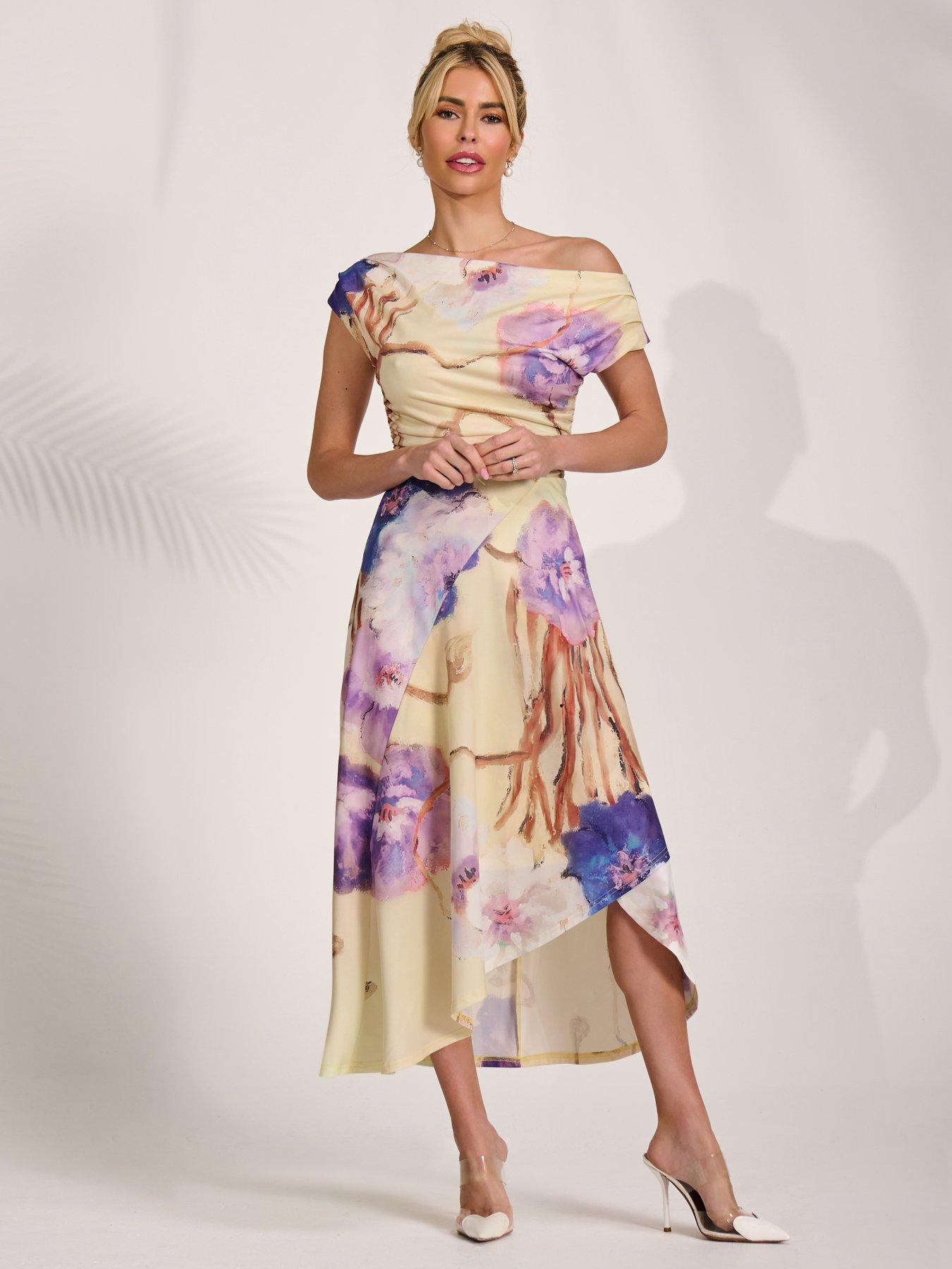 Jolie Moi Draped Asymmetric Jersey Midi Dress - Yellow