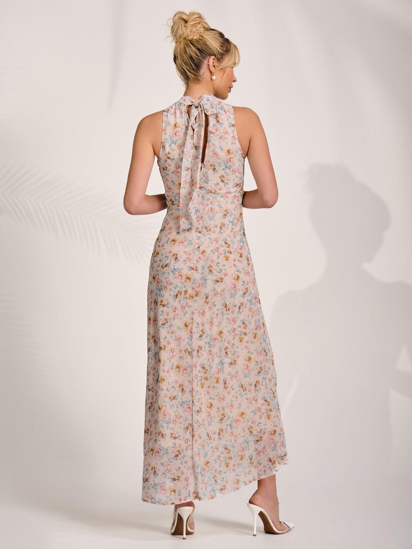 Image 2 of 7 of Jolie Moi Sleeveless Chiffon Halterneck Midaxi Dress - Pink