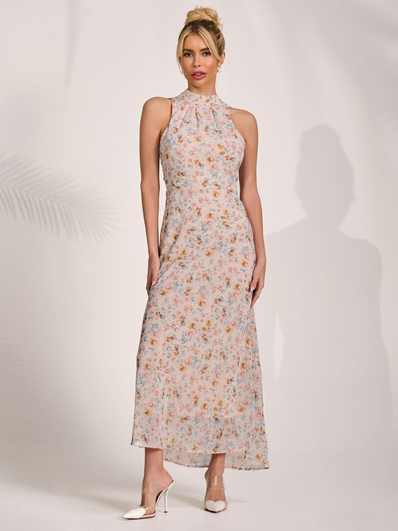 Image 5 of 7 of Jolie Moi Sleeveless Chiffon Halterneck Midaxi Dress - Pink