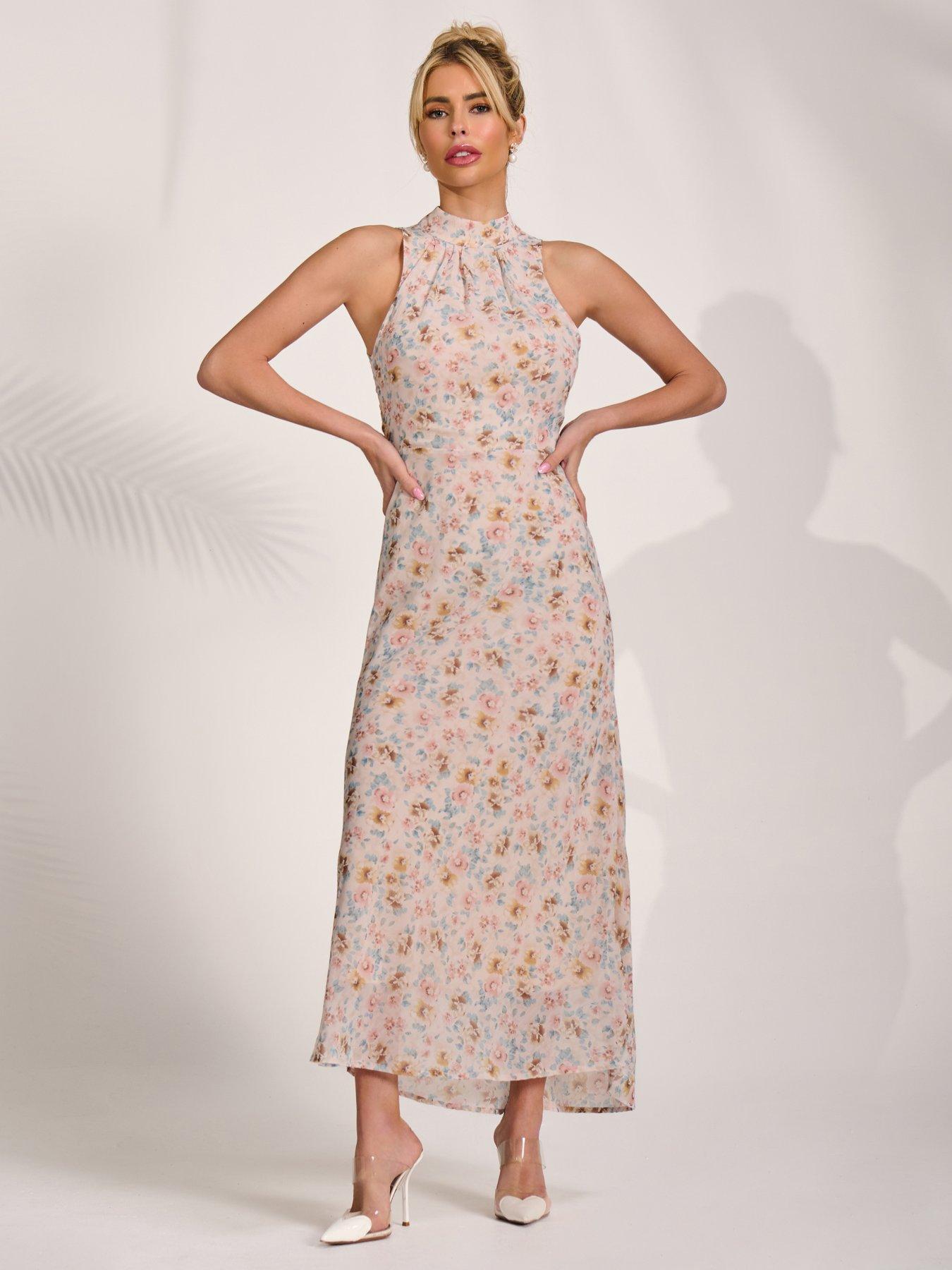 Image 6 of 7 of Jolie Moi Sleeveless Chiffon Halterneck Midaxi Dress - Pink