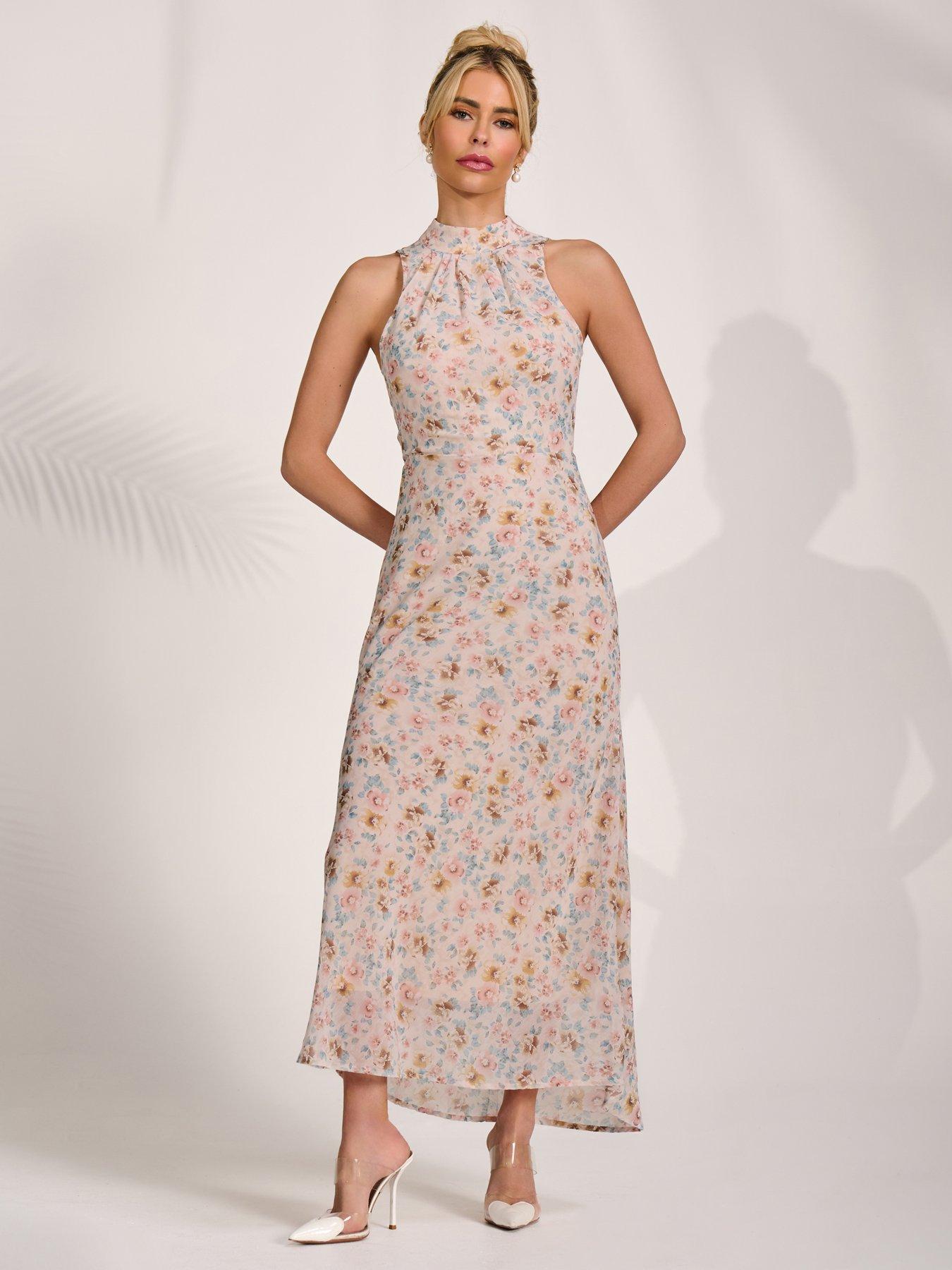 Image 7 of 7 of Jolie Moi Sleeveless Chiffon Halterneck Midaxi Dress - Pink