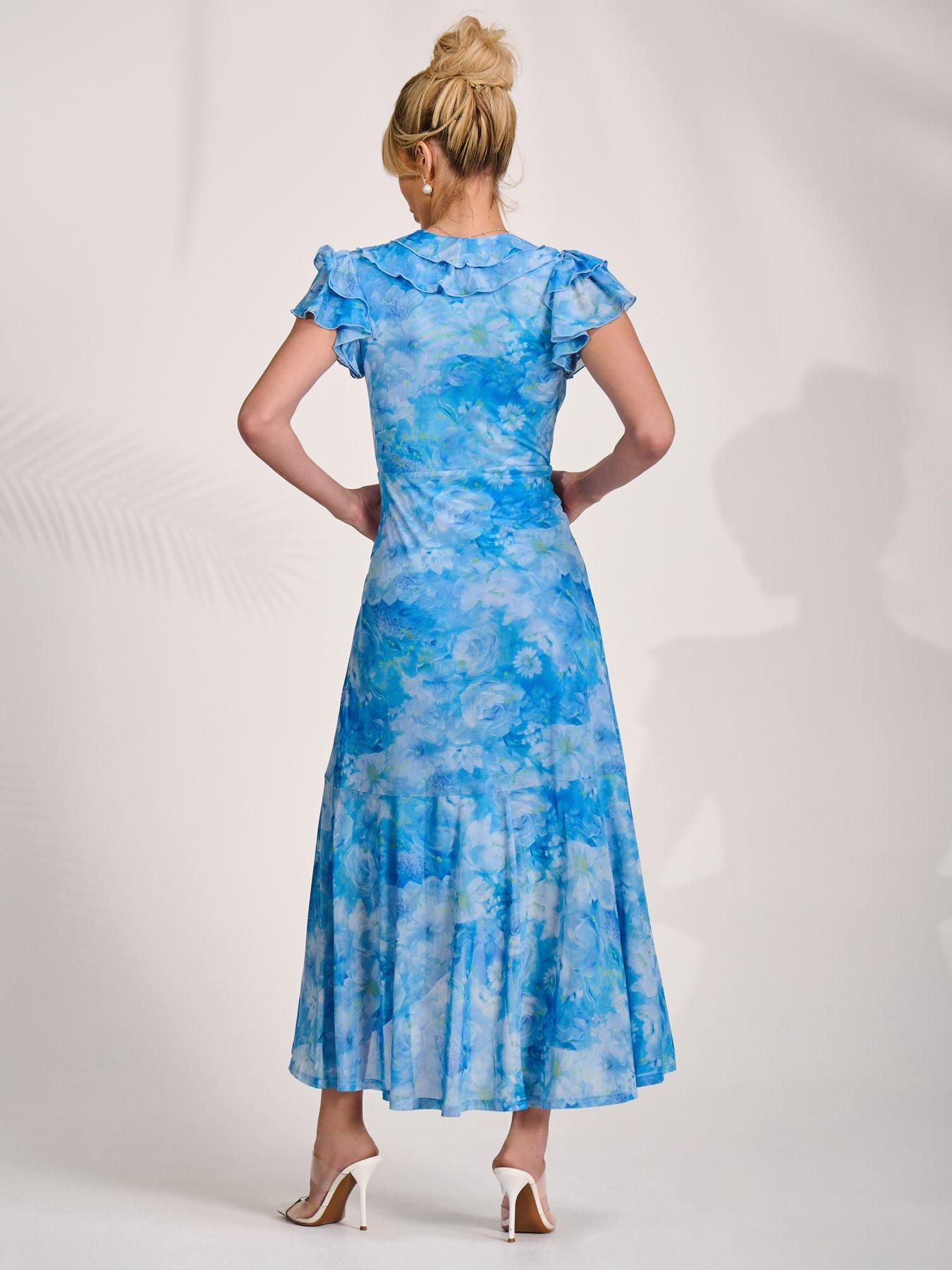 Image 2 of 7 of Jolie Moi Ruffled Mesh Maxi Dress - Blue