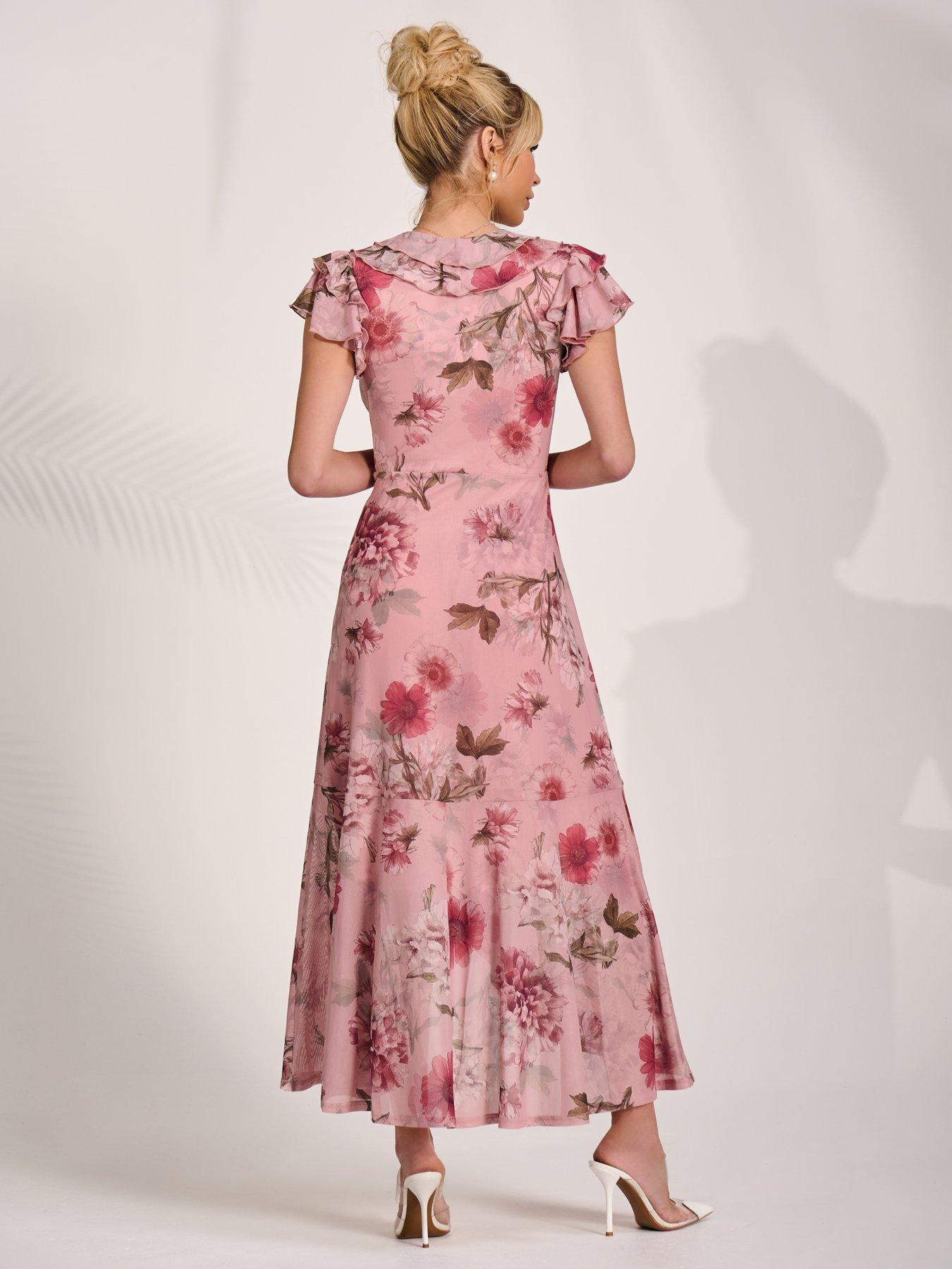 Image 2 of 7 of Jolie Moi Ruffled Mesh Maxi Dress - Pink