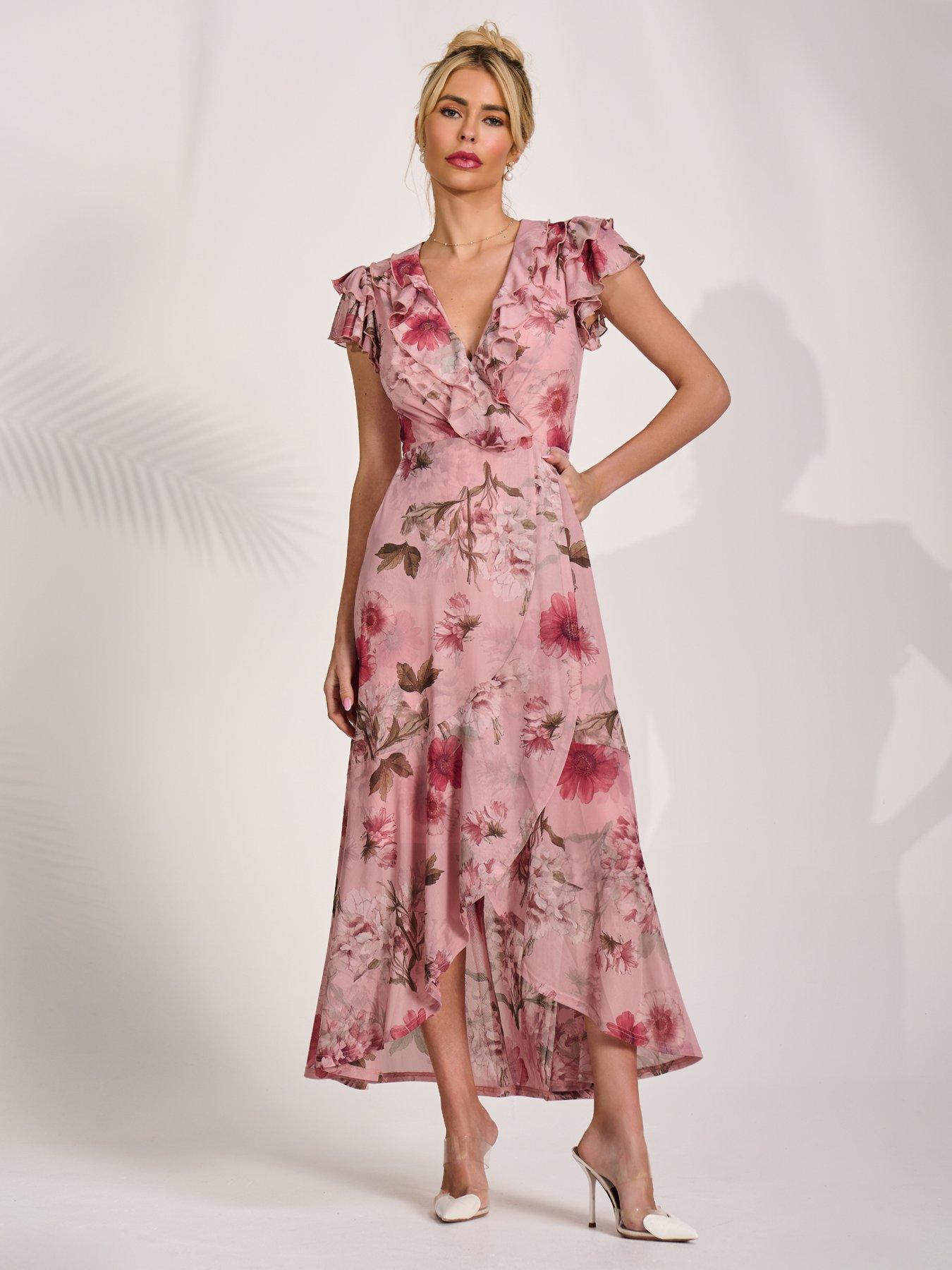 Image 3 of 7 of Jolie Moi Ruffled Mesh Maxi Dress - Pink