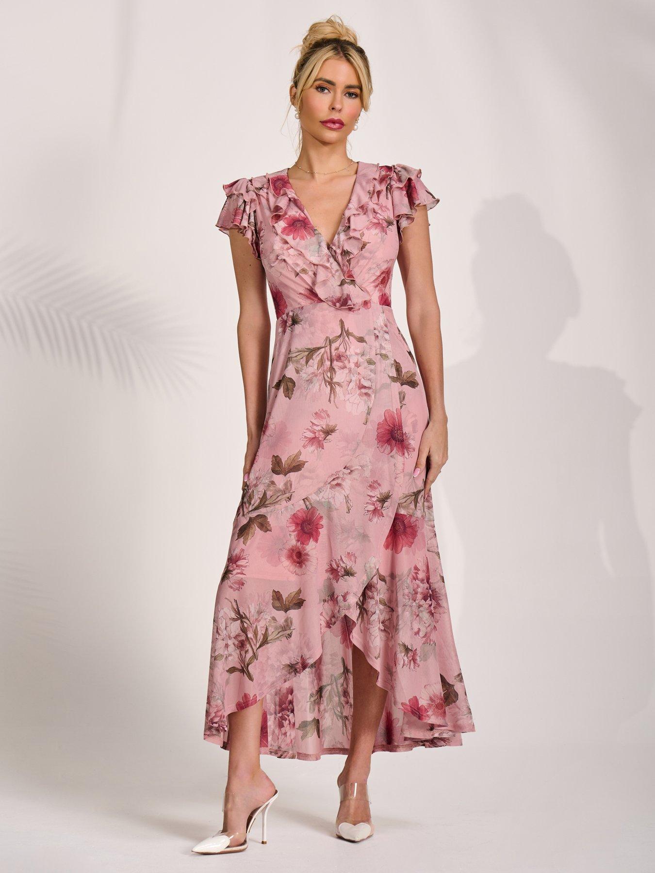 Image 7 of 7 of Jolie Moi Ruffled Mesh Maxi Dress - Pink