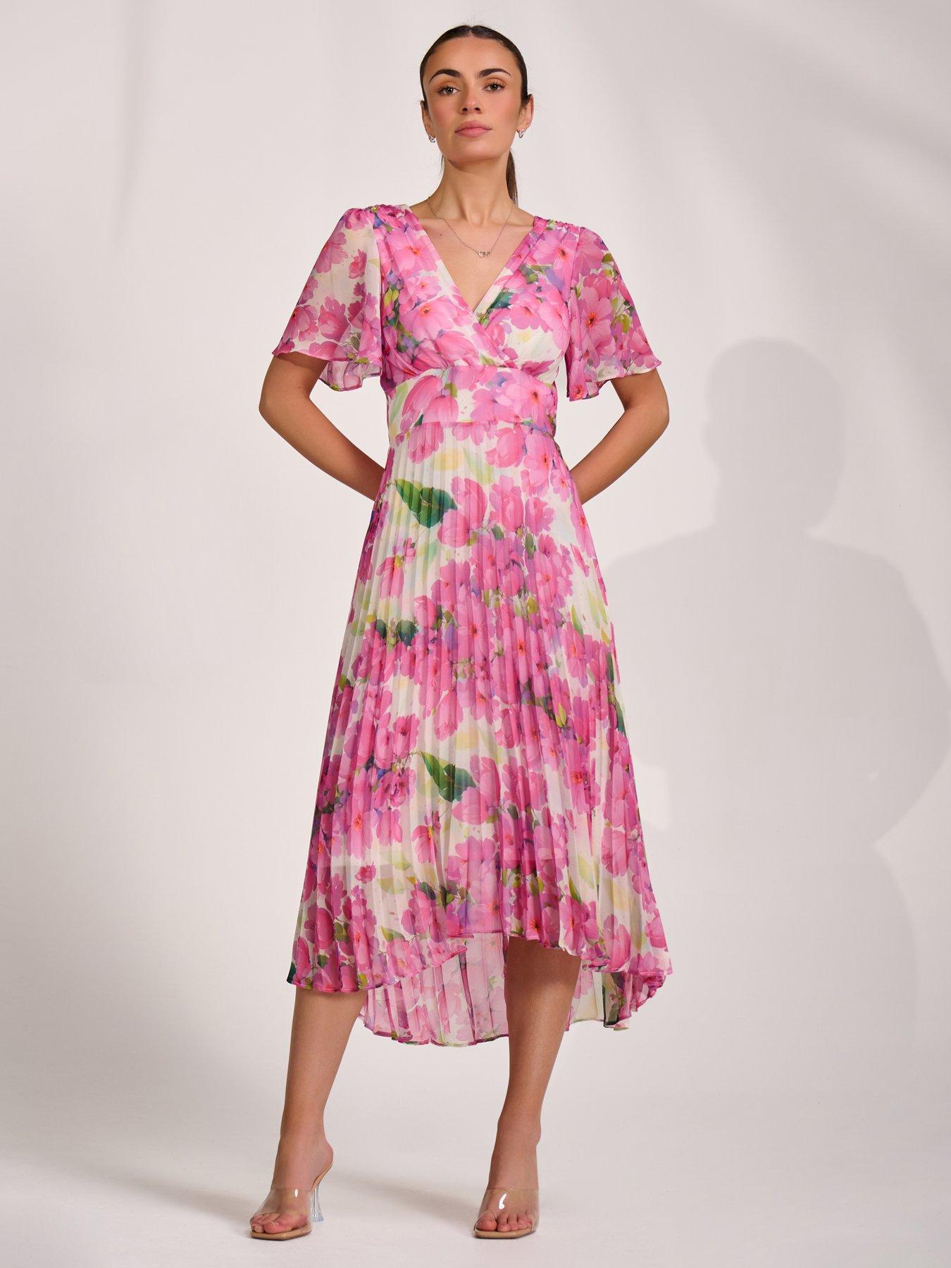 Jolie Moi Pleated Chiffon Dip Hem Maxi Dress - Yellow | Littlewoods