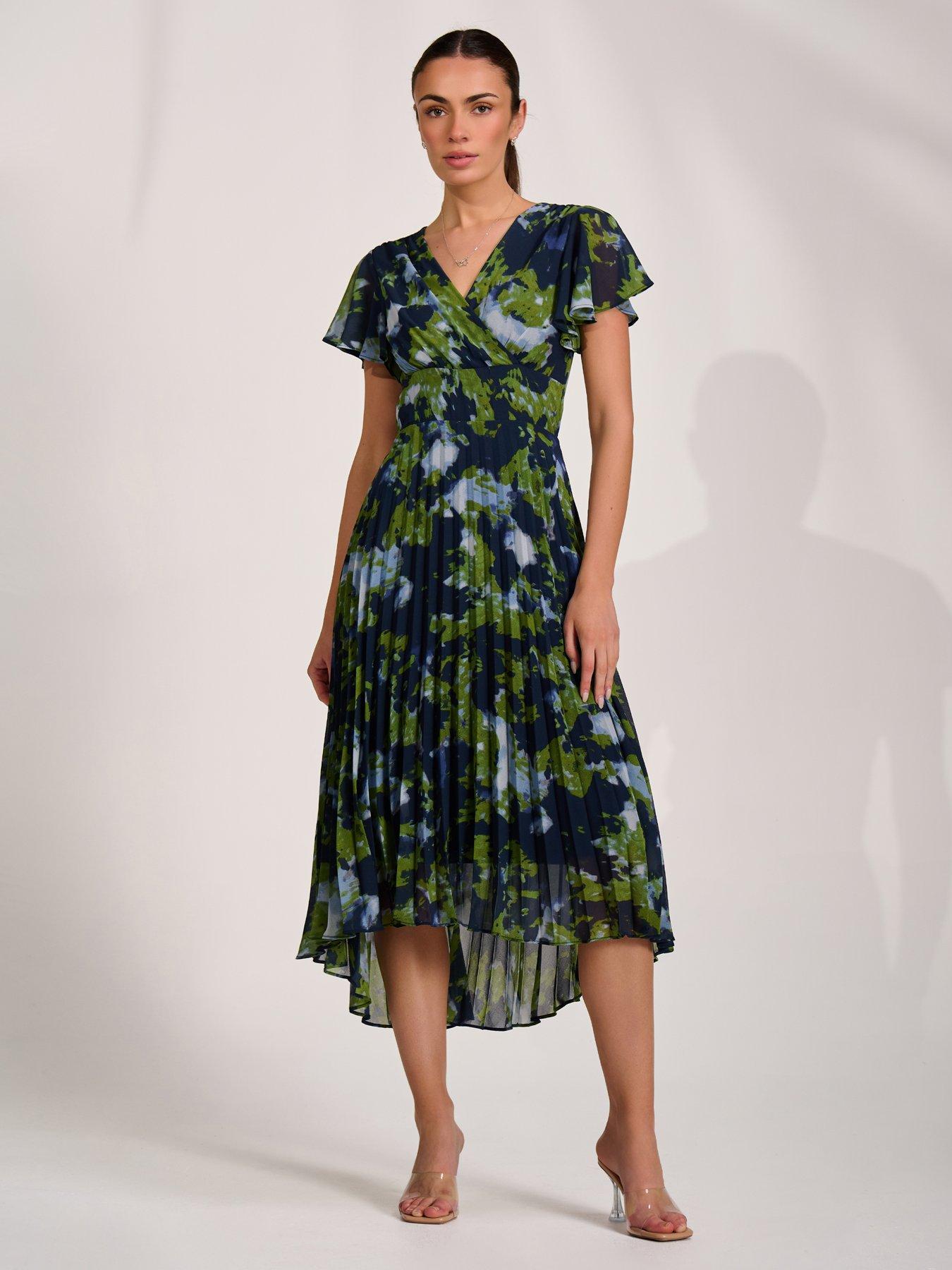 Jolie Moi Cap Sleeve Pleated Chiffon Maxi Dress - Navy