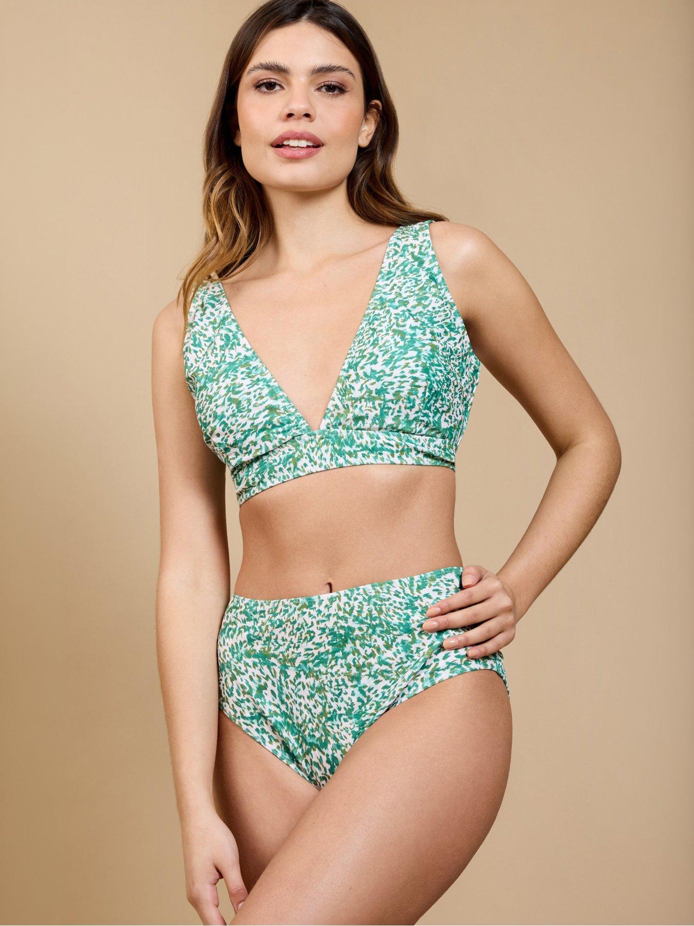 Image 4 of 5 of Little Mistress Octavie Green Print High Waist Bikini Bottoms By Vicky Pattison