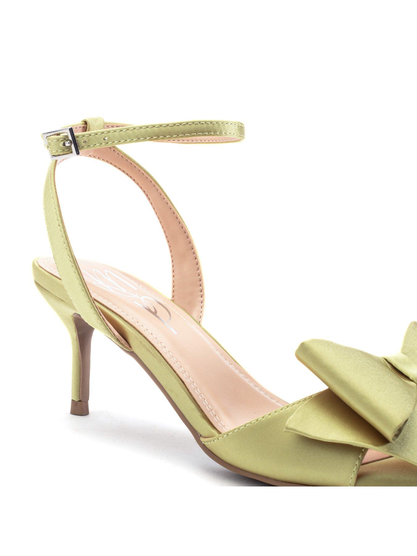 Image 2 of 3 of Moda In Pelle Lotty Lime Green Satin Low Sandal With Large Bow Trim - Green