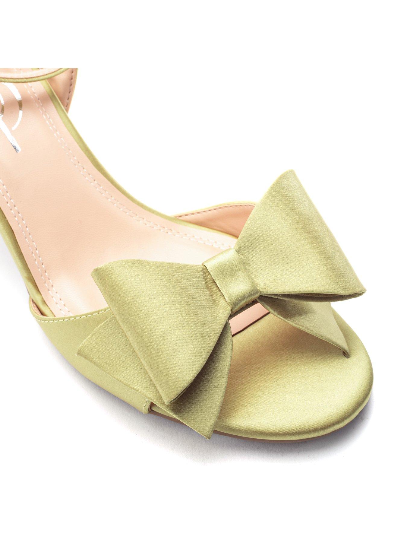 Image 3 of 3 of Moda In Pelle Lotty Lime Green Satin Low Sandal With Large Bow Trim - Green