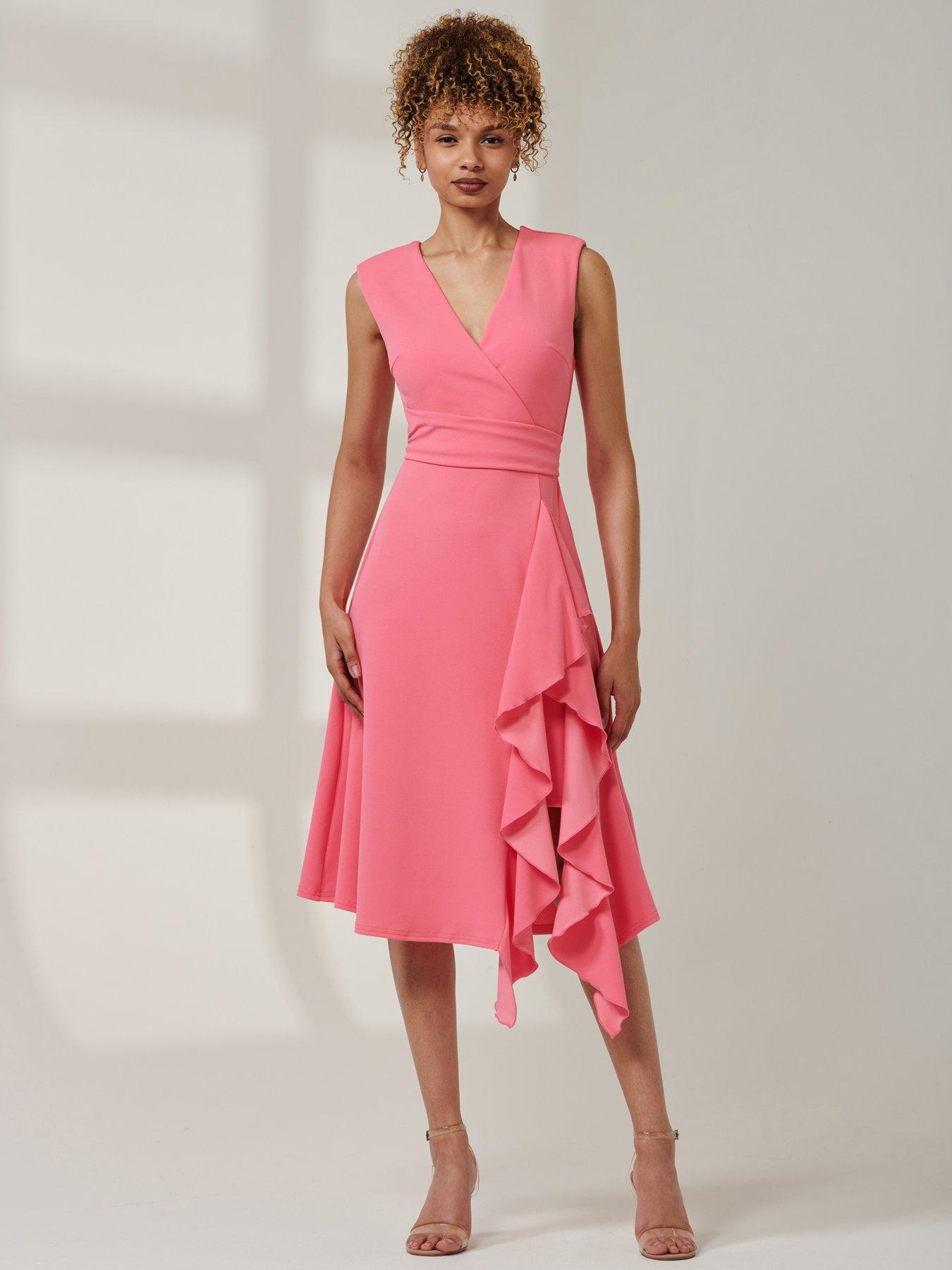 Jolie Moi Ruffle Detail Wrap Sleeveless Midi Dress - Pink