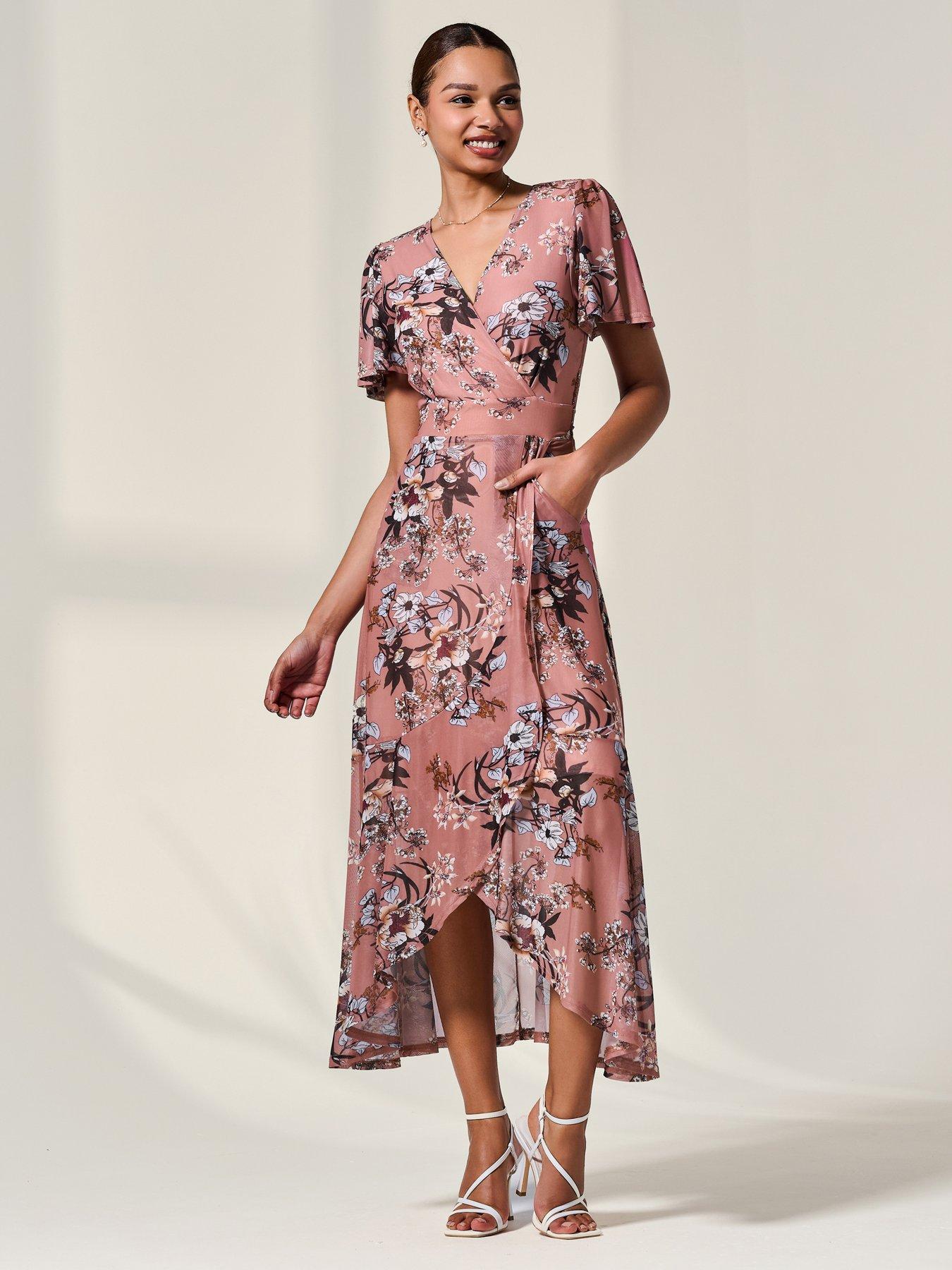 Jolie Moi Mesh Frill Hem Maxi Dress - Pink