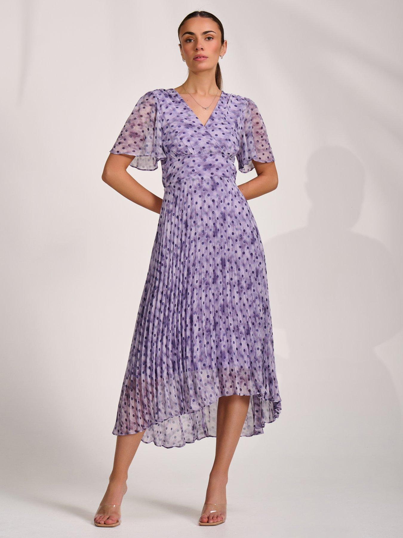 Jolie Moi Printed Chiffon Glitter Maxi Dress - Purple