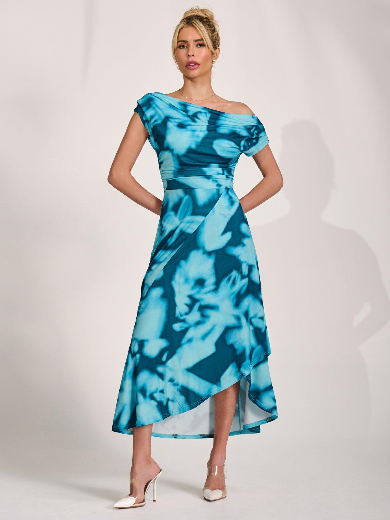 Jolie Moi Draped Asymmetric Jersey Midi Dress - Blue