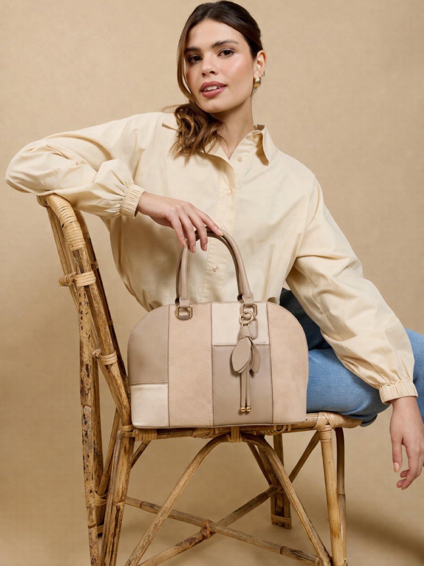 front image of little-mistress-beige-patchwork-tote