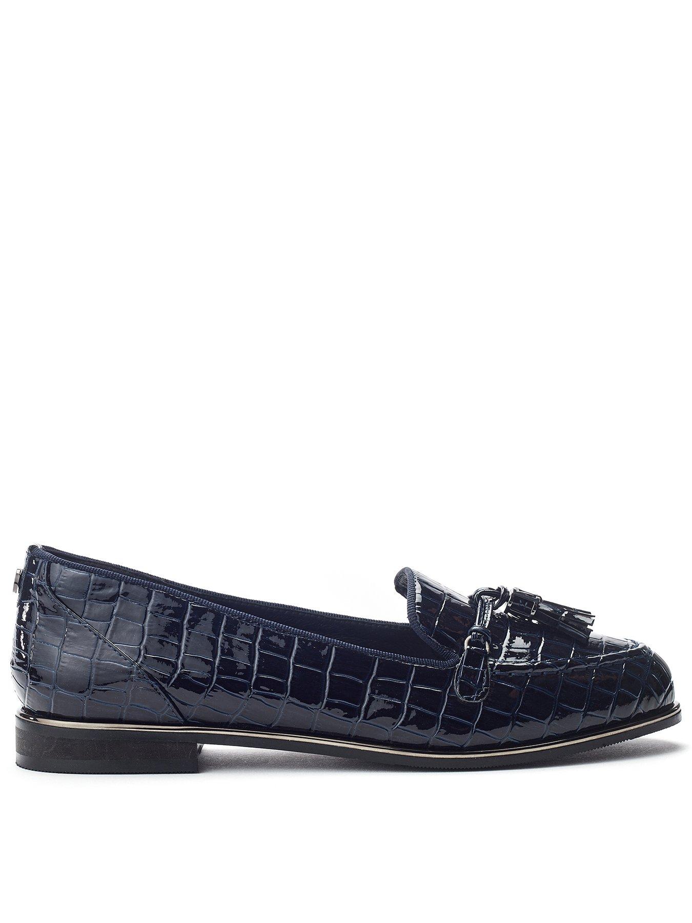 Image 1 of 4 of Moda In Pelle Erinn Navy Patent Mocc Croc Flat Tassel Loafer - Navy