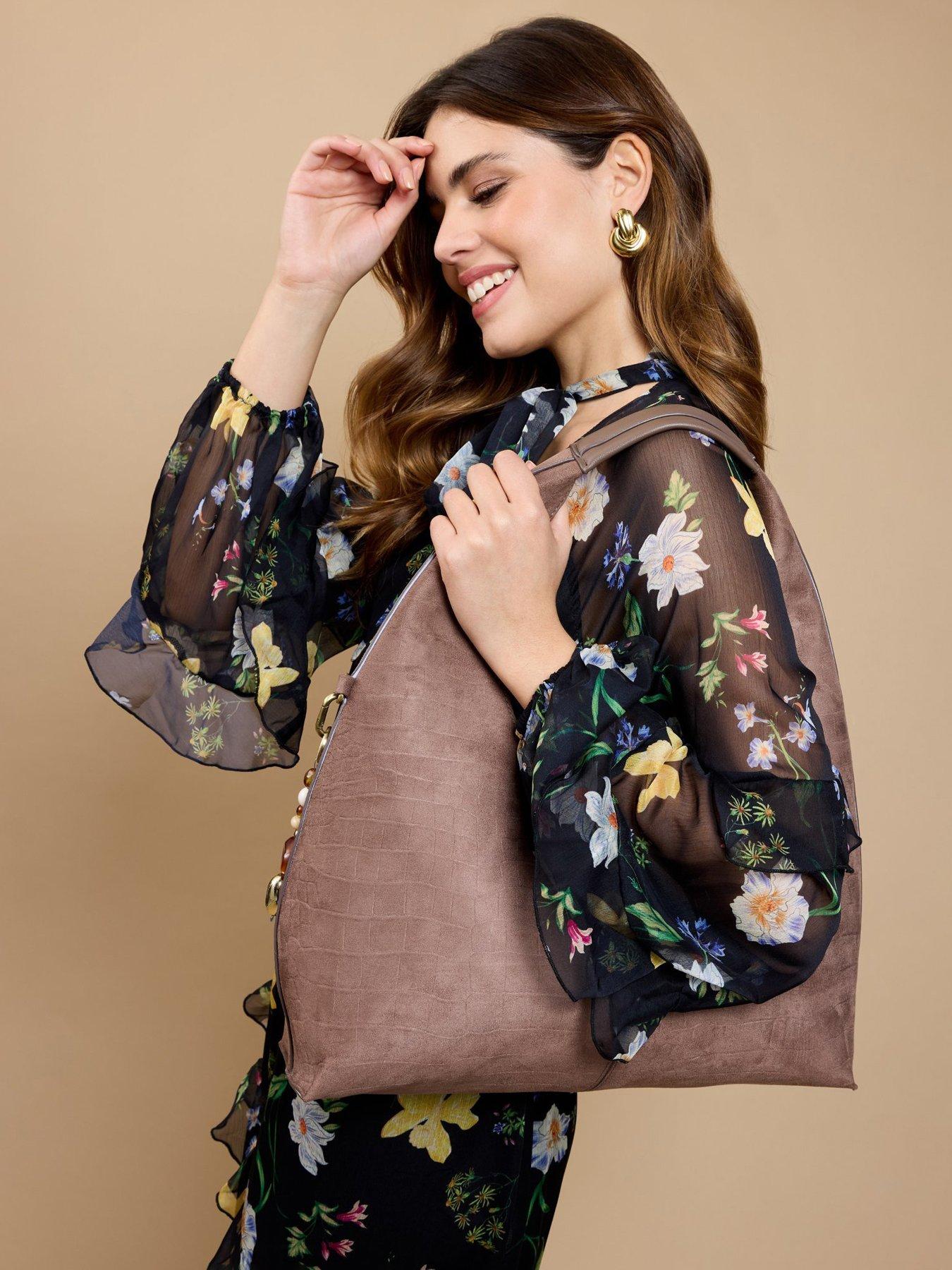 Image 1 of 3 of Little Mistress Mocha Croc Emboss Shoulder Bag - Brown