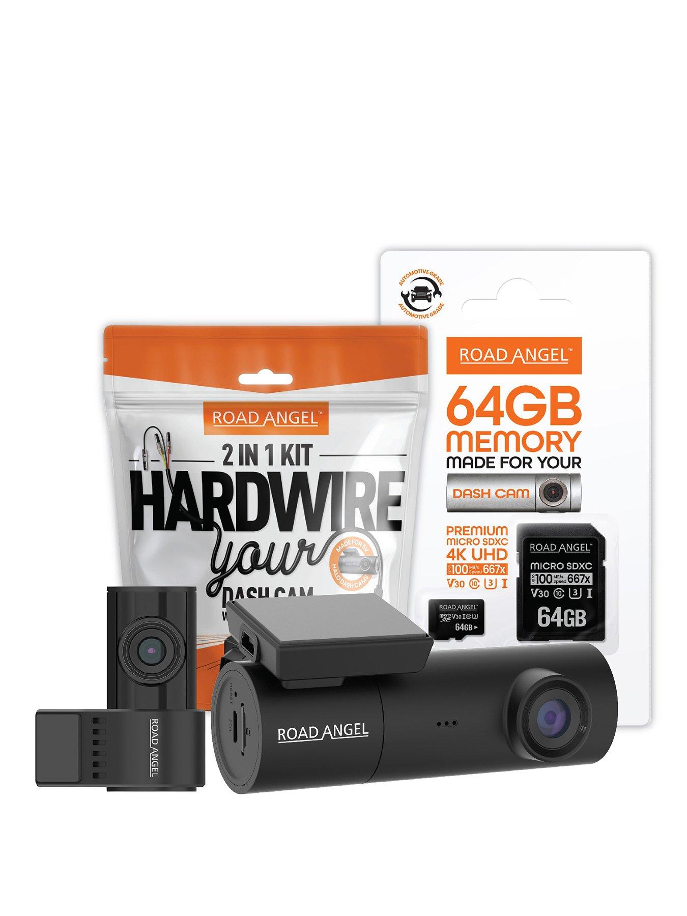 Road Angel Halo Spark Dual Deluxe 1080p Dash Cam 64GB MicroSD Card  &  Hardwiring Kit