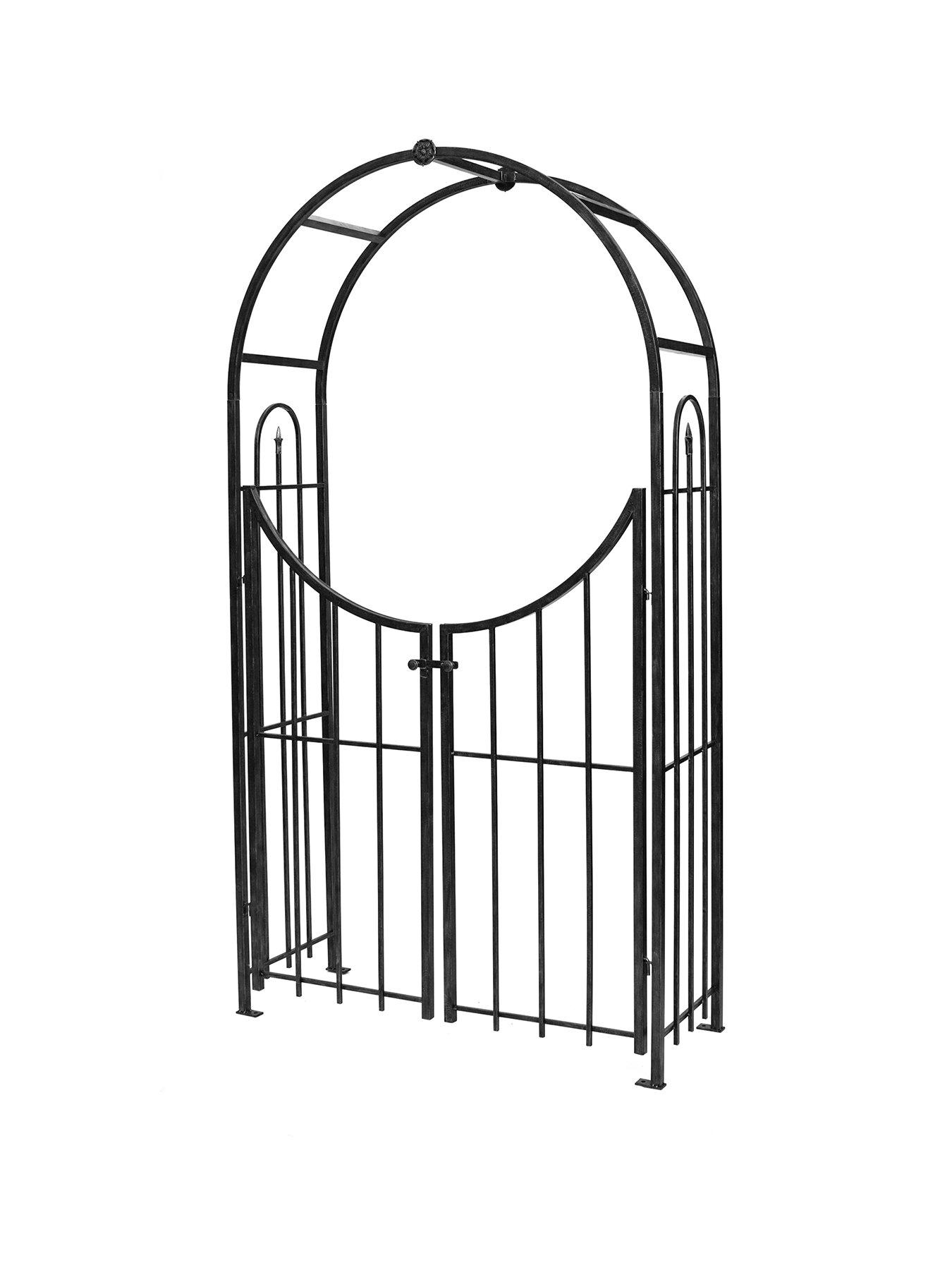  image of panacea-arched-top-garden-arch-with-gate-black