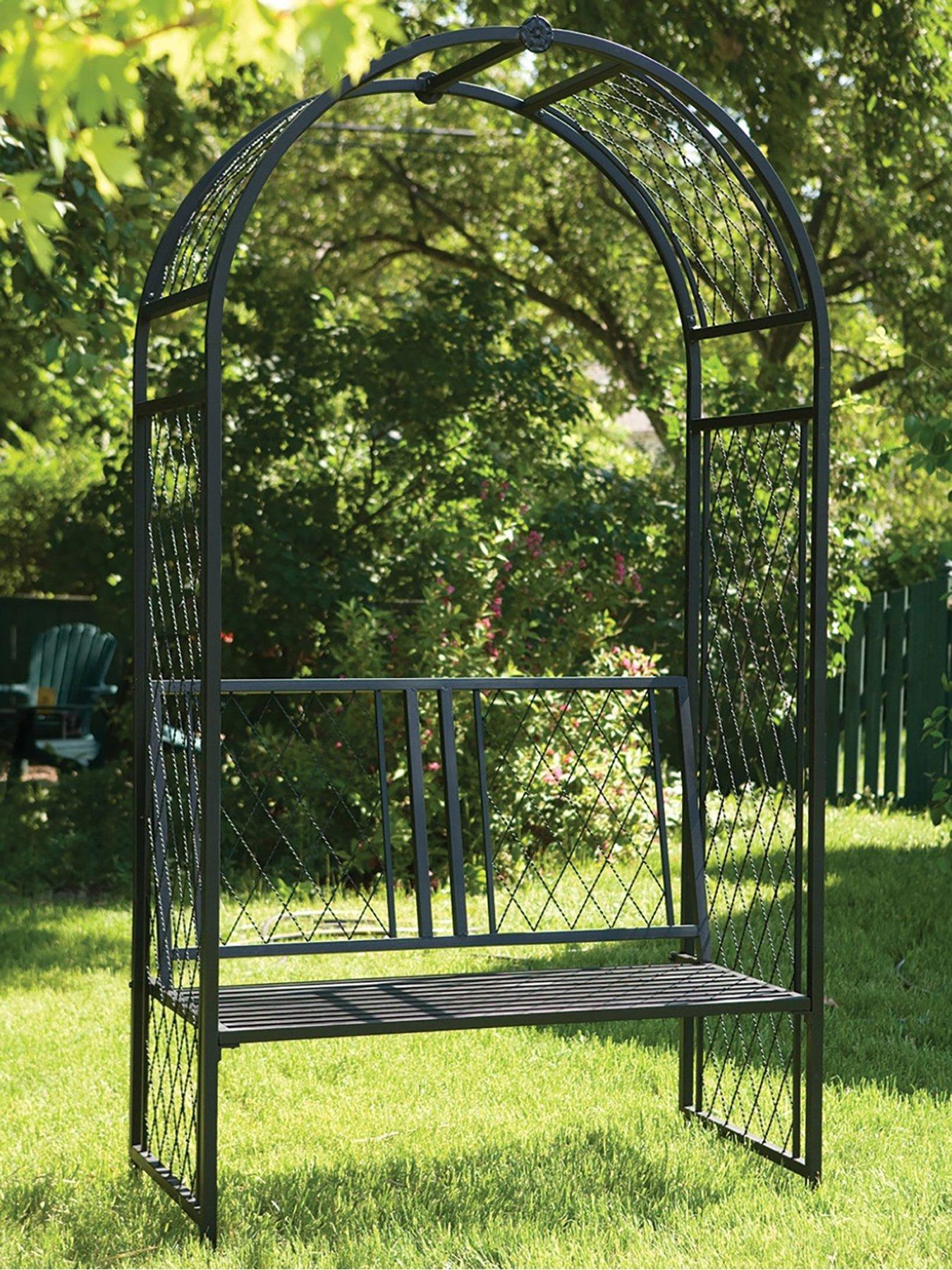  image of panacea-lattice-arch-with-bench-black