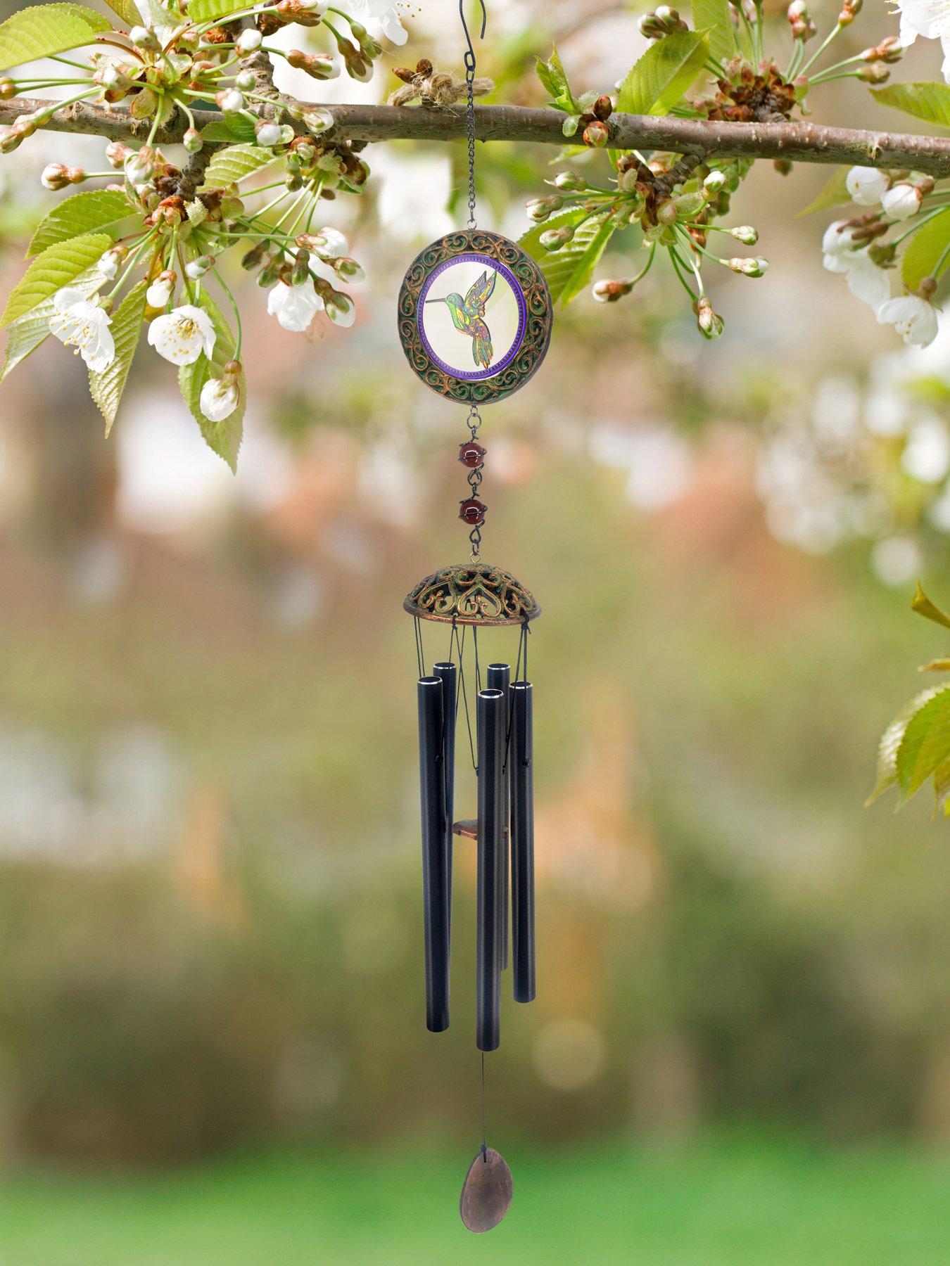 Panacea Glass Hummingbird Wind Chime 81Cm Black